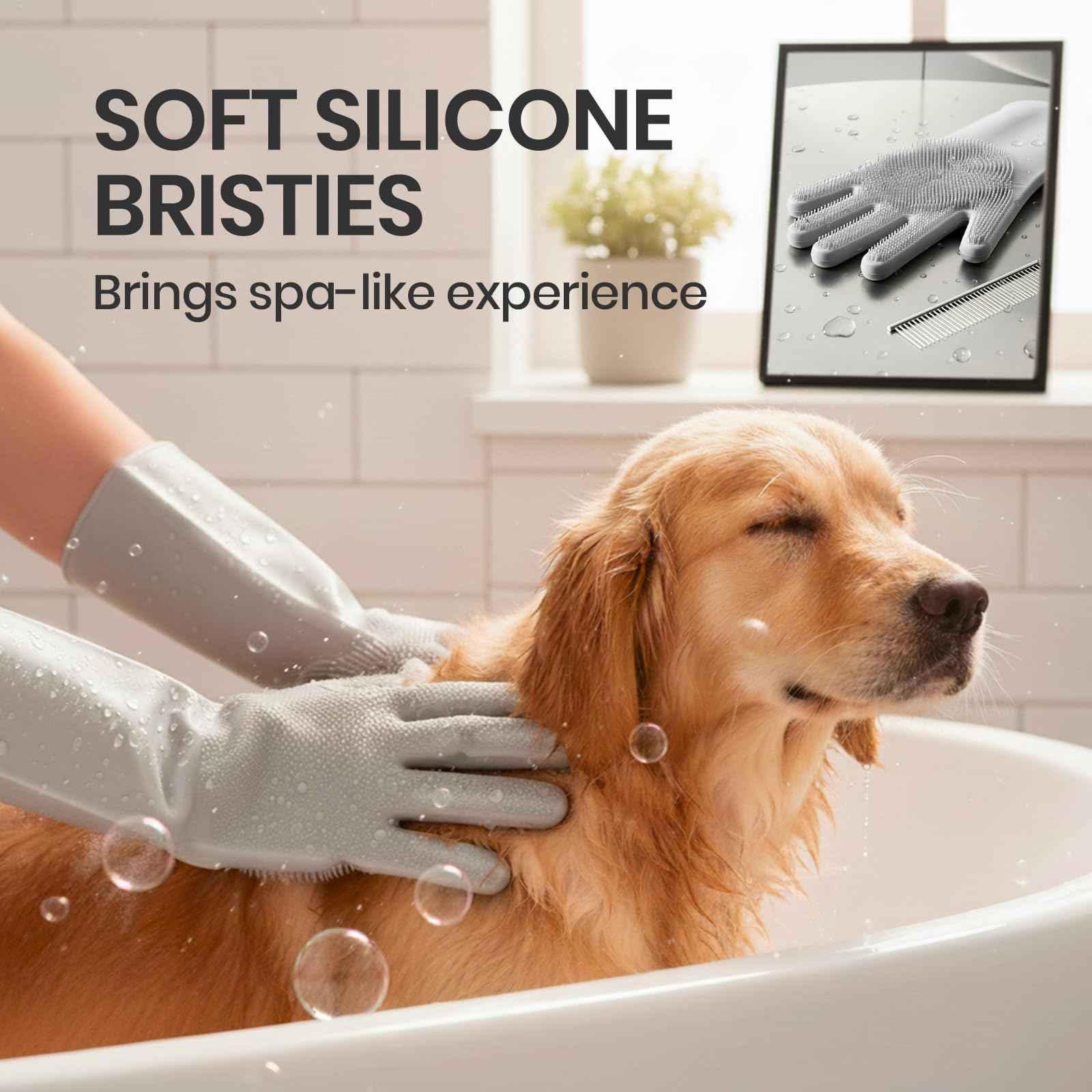 DELOMO Dog Washing Gloves 1 Pair: Soft and Gentle Silicone Pet Grooming Gloves - Bathing Scrubber Brush Mitt Grooming Shedding Fur Removal Massage for Dogs/Cats/Horse, Purple