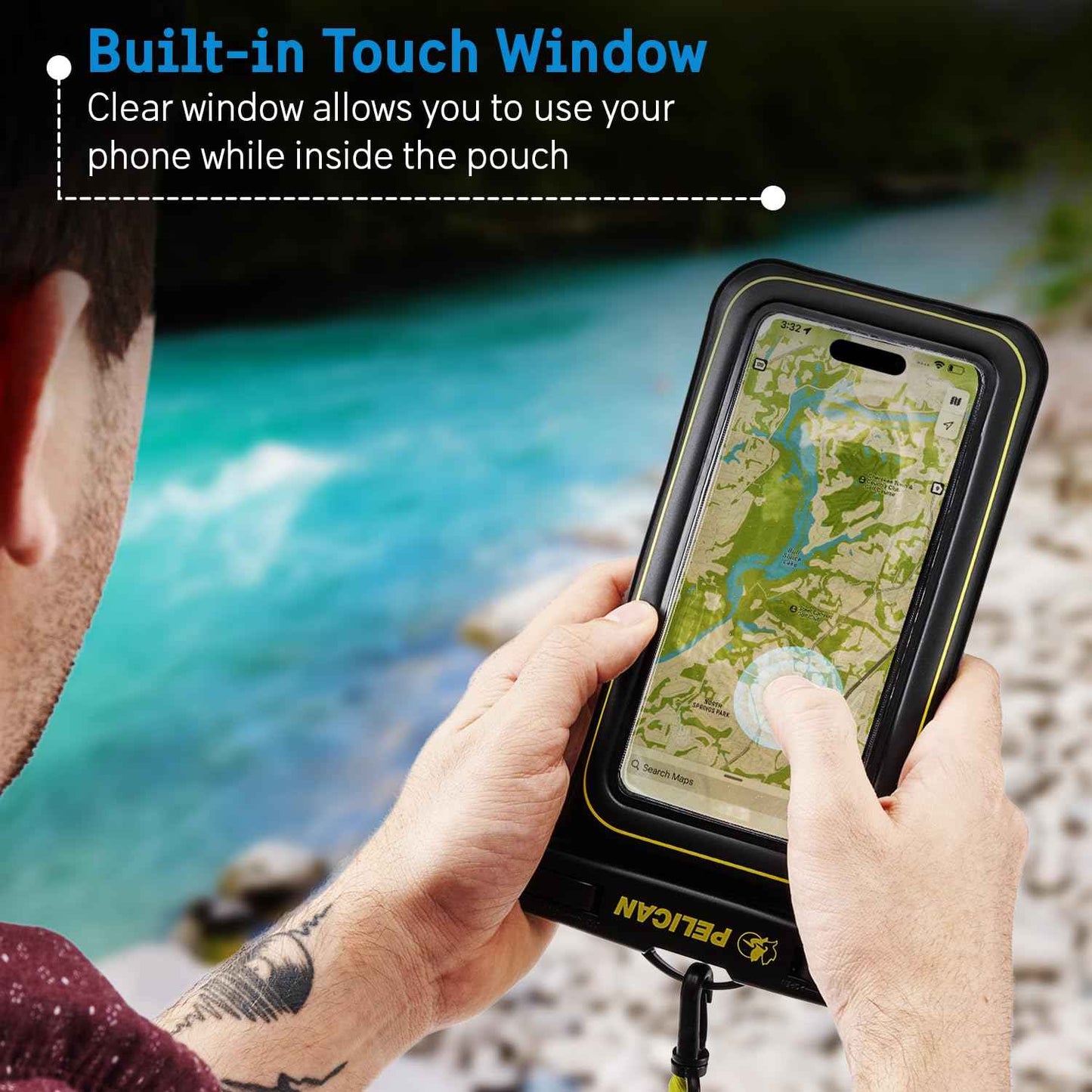 Pelican 2 Pack Marine - IP68 Waterproof Phone Pouch (Regular Size) Floating Waterproof Phone Case - Beach Cruise Ship Travel Essentials - Works w/All Phones - Detachable Lanyard - Black/Hi-Vis Yellow