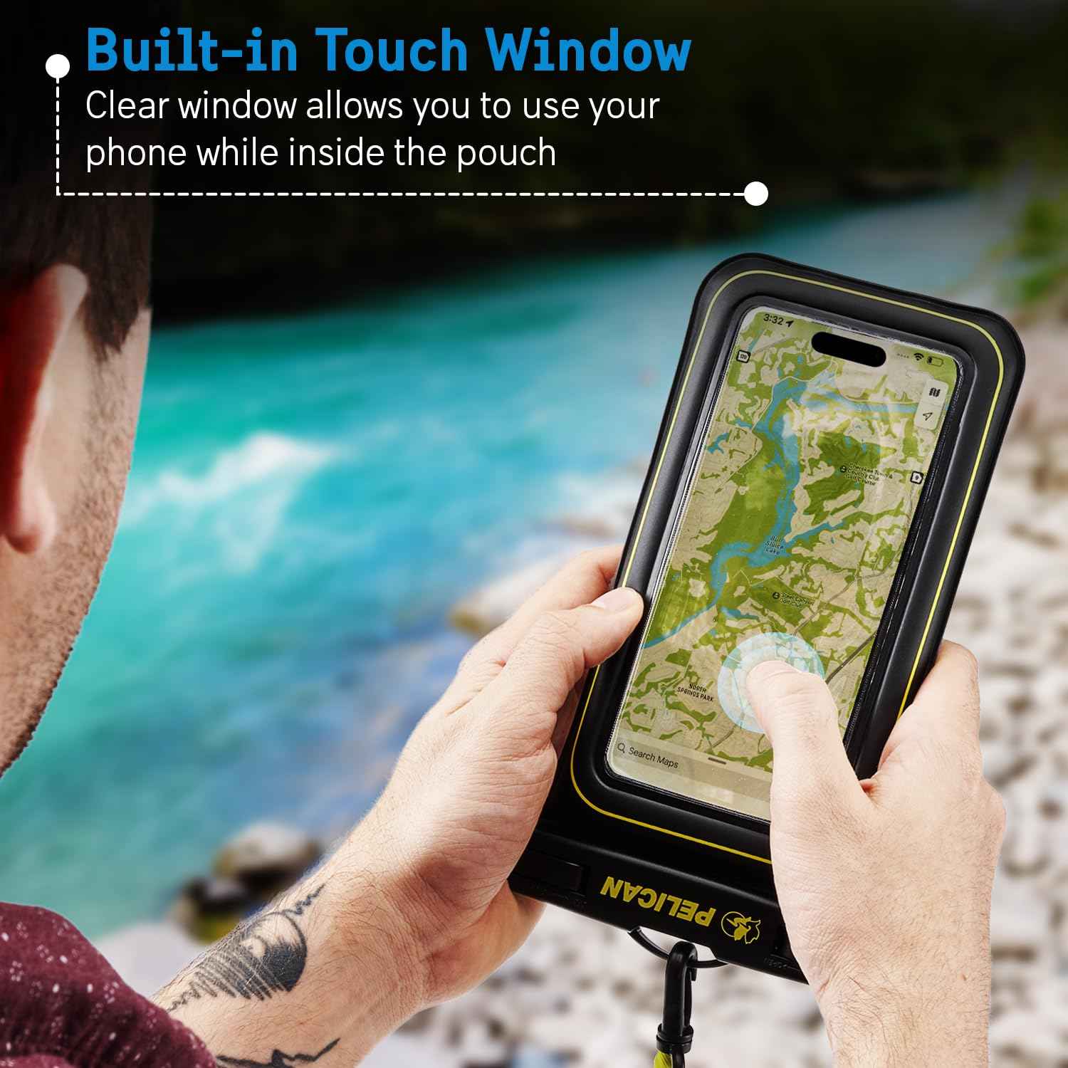 Pelican 2 Pack Marine - IP68 Waterproof Phone Pouch (Regular Size) Floating Waterproof Phone Case - Beach Cruise Ship Travel Essentials - Works w/All Phones - Detachable Lanyard - Black/Hi-Vis Yellow