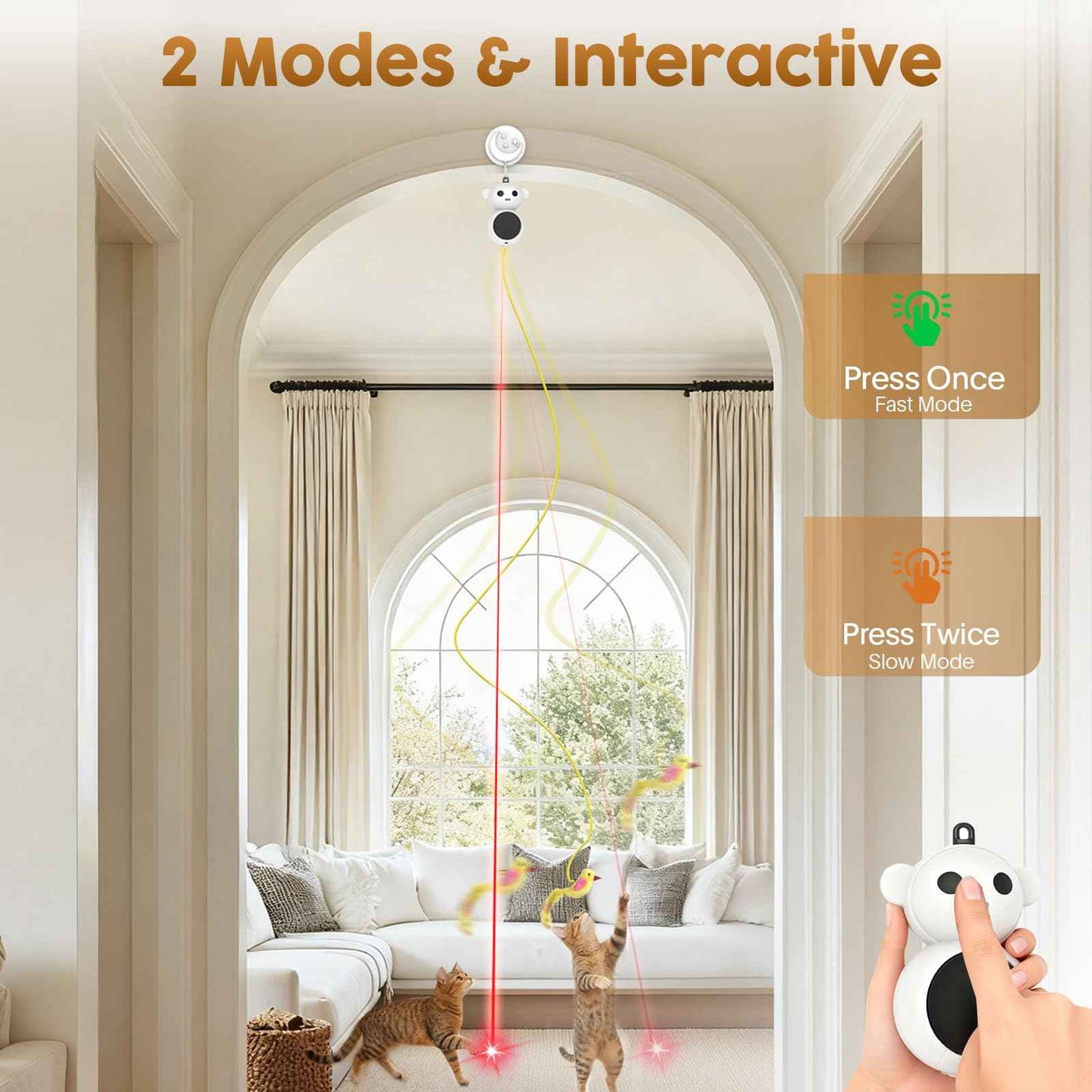 Interactive Cat Toys for Indoor Cats: 2 in 1 Laser Pointer Cat Toy with Automatic Flying Bird & Mouse Wand, Smart Motion Mode Adjustable Speed, USB Rechargeable Safe for Bored Kittens and Adult Cats