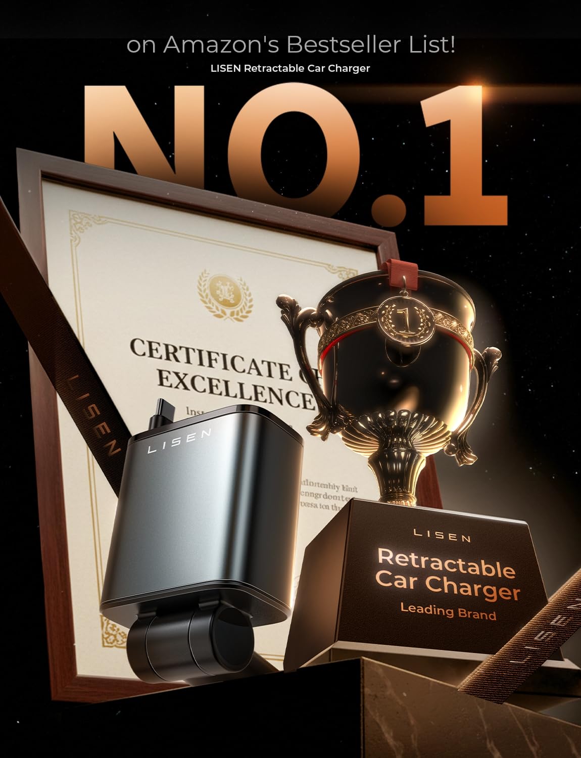 LISEN Retractable Car Charger, Gifts for Men Women, 69W Cars Adapter USB C Fast Charger for iPhoen 17, Car Accessories for Men Women, Gifts for Dad Mom, for iPhone 17 Pro Max Air 16 15 14 13 12 Plus