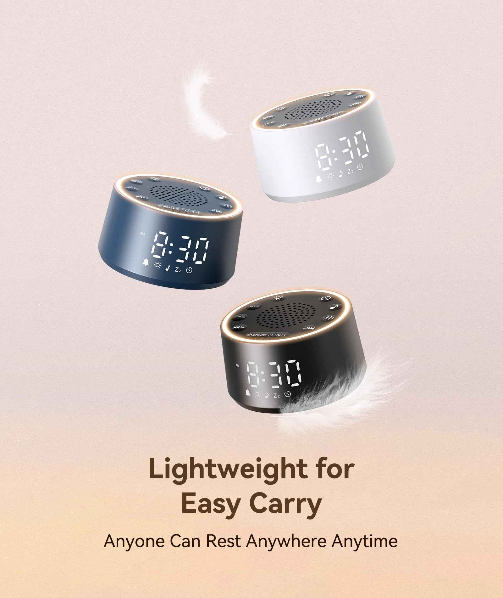 Dreamegg Sound Machine for Sleep - D1 Nova White Noise Sound Machine for Baby Adult with Alarm Clock, Soothing Sounds, Dimmable, White Noise Alarm Clocks for Bedrooms Heavy Sleepers Travel, Black