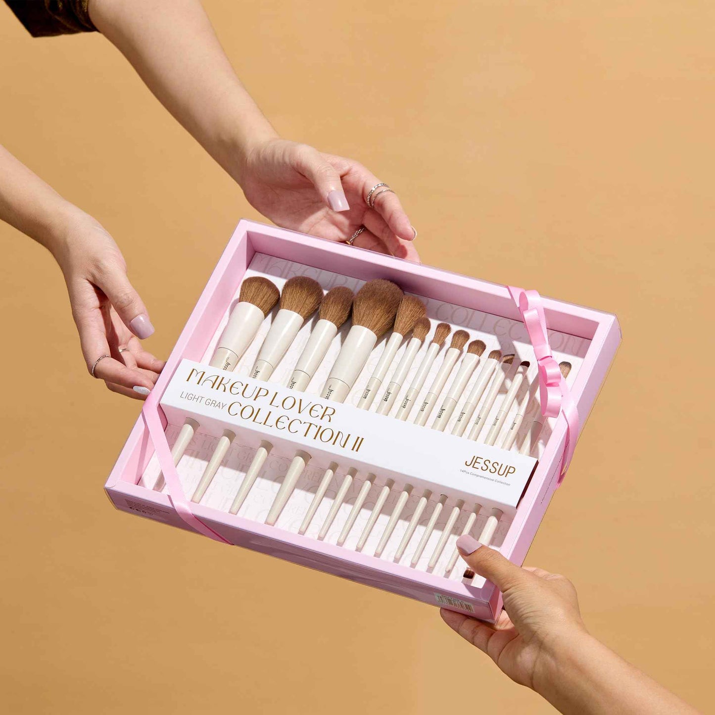 Jessup Makeup Brushes 14Pcs Makeup Brush Set Premium Synthetic Powder Foundation Contour Blush Concealer Eye Shadow Blending Liner Make Up Brush Kit Light Grey T329