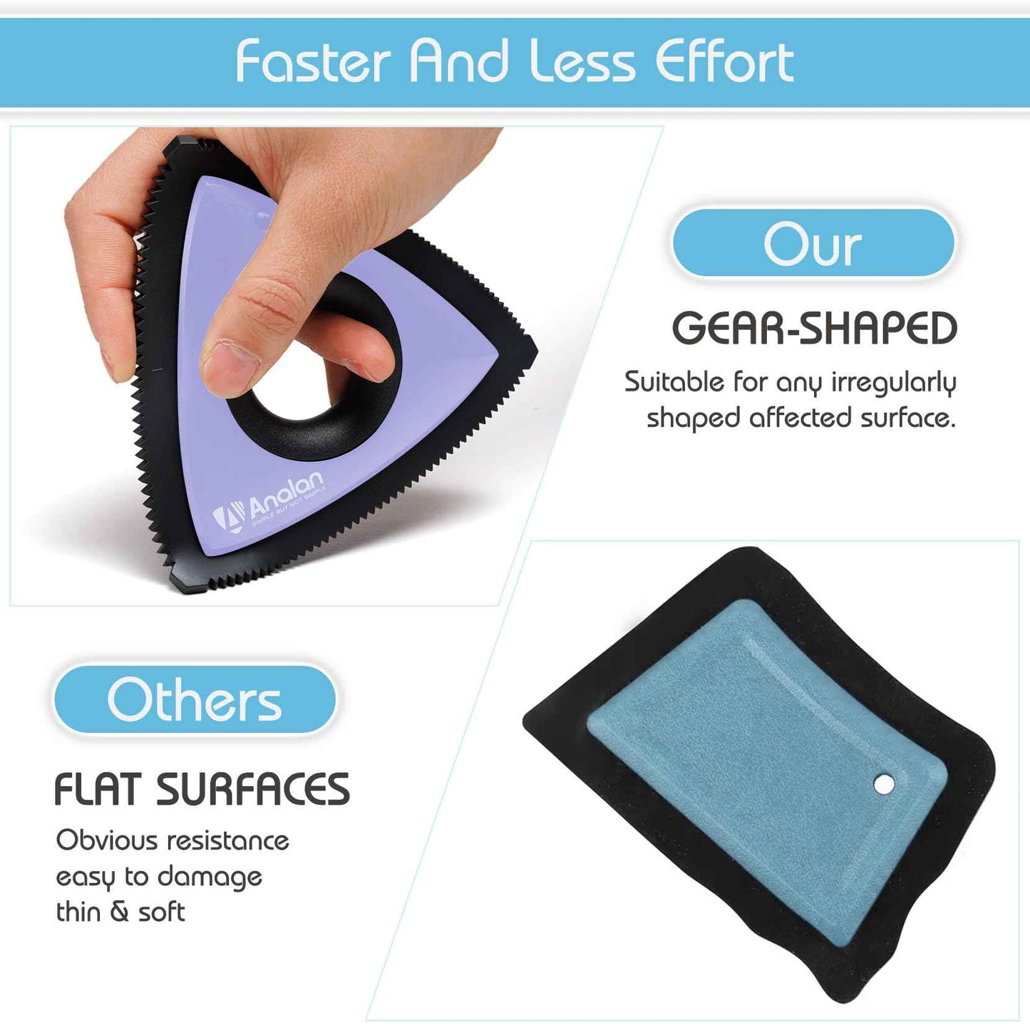 Analan Mini Pet Hair Remover for Car Detailing Supplies, Carpet Dog Hair Remover for Car Interior, Triangle Dog Hair Remover for Auto Detailing, Couch, Furniture, Lint, Carpet (Jet Black)