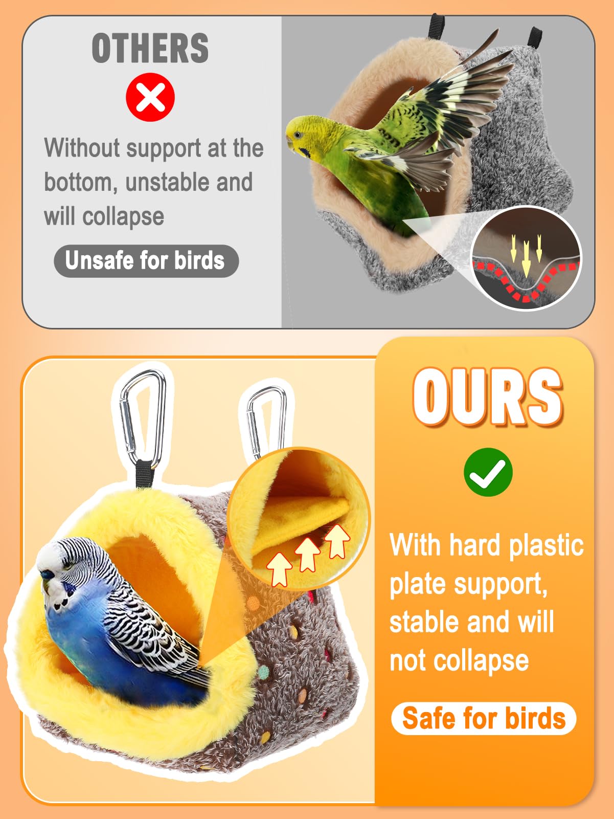 Small Winter Warm Bird Nest for Cage - Comfortable Bird Bed with Support Board, Hanging Hammock Shed Hideaway Hut Gift for Macaws African Grey Amazon Parrots