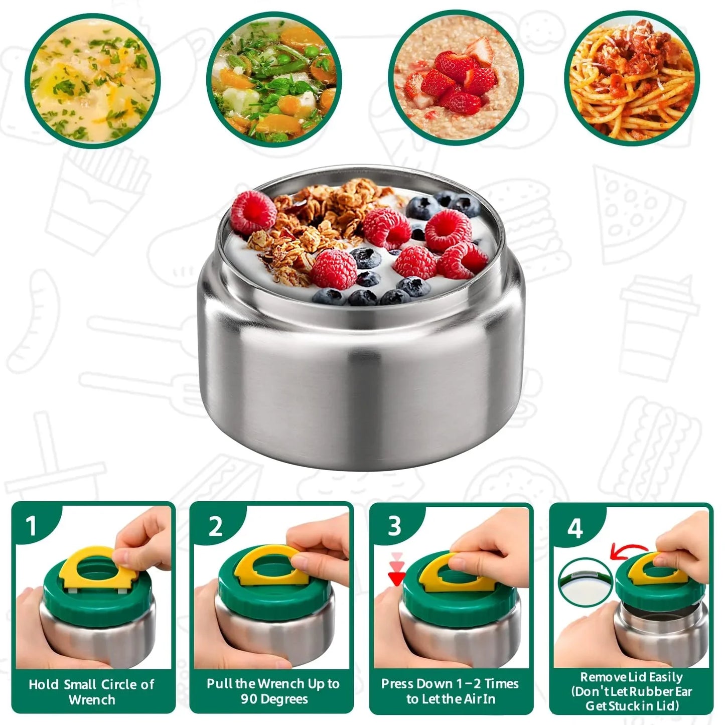 MAISON HUIS 8oz Soup Thermo Wide Mouth Vacuum Insulated Thermo Jar, Leak Proof Stainless Steel Food Container for Hot&Cold Food Kids Lunch Soup for School Travel (Green) - Jlhbookstore.store