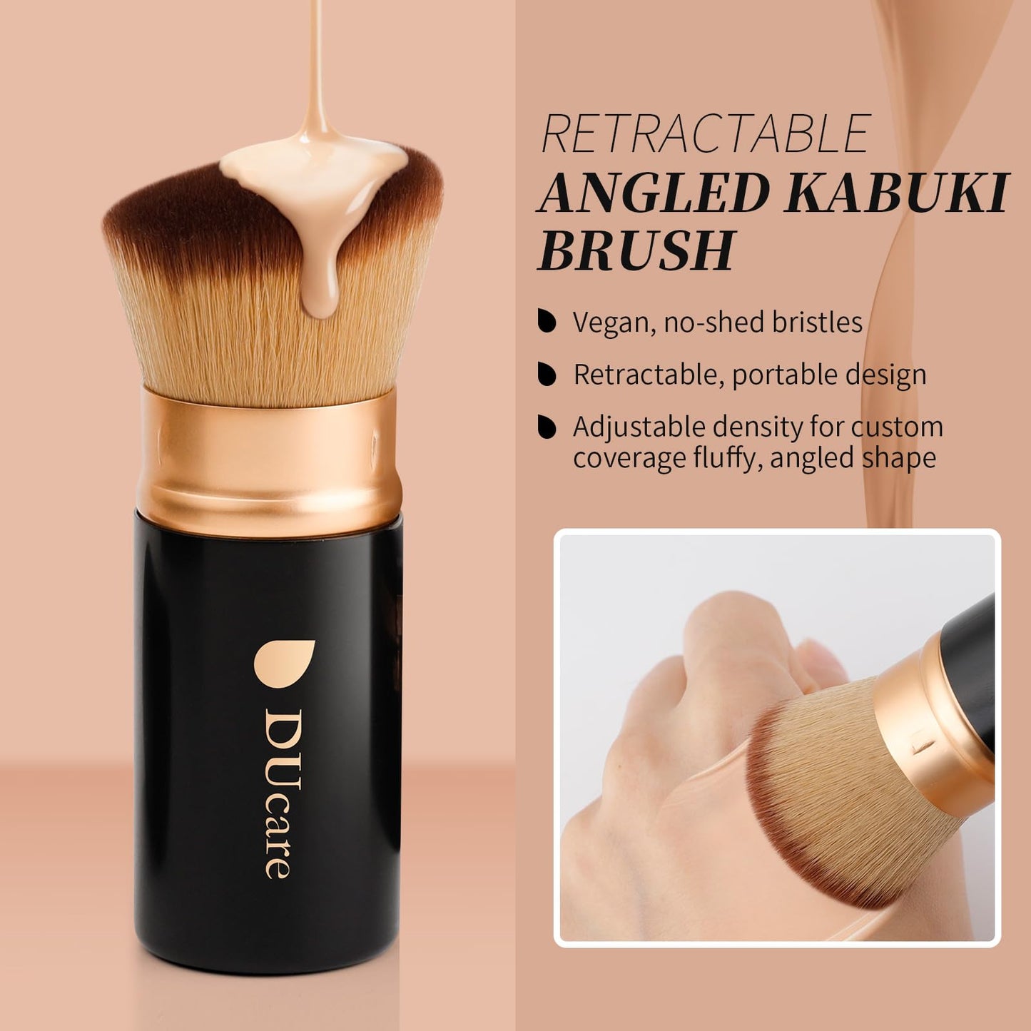 DUcare Kabuki Foundation Brush for Liquid Makeup Flat Top Professional Stick Buffing Blending Mineral Powder Large Face Makeup Brush, Black
