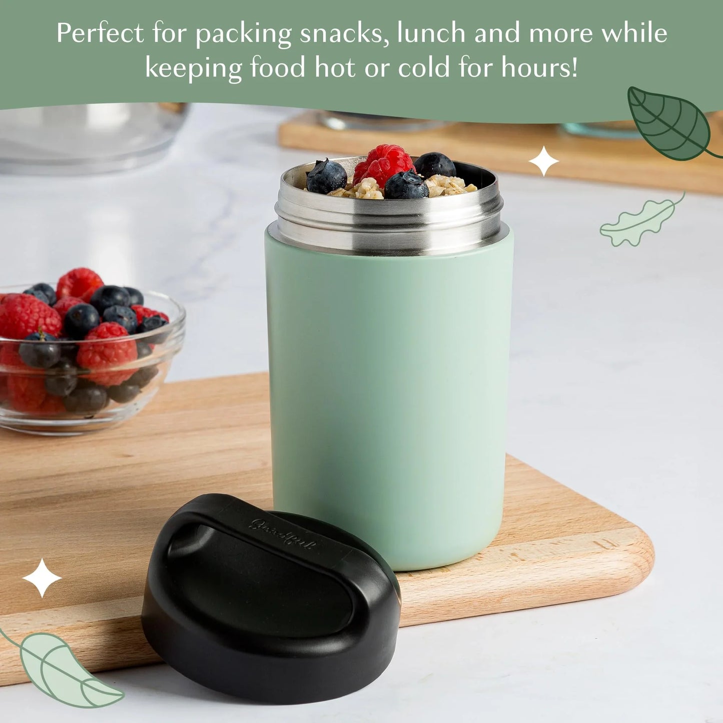 Goodful Stainless Steel Food Jar, Double Wall Vacuum Sealed Insulated Food Storage Container with Carry Handle Lid, 16-Ounce, Gray - Jlhbookstore.store