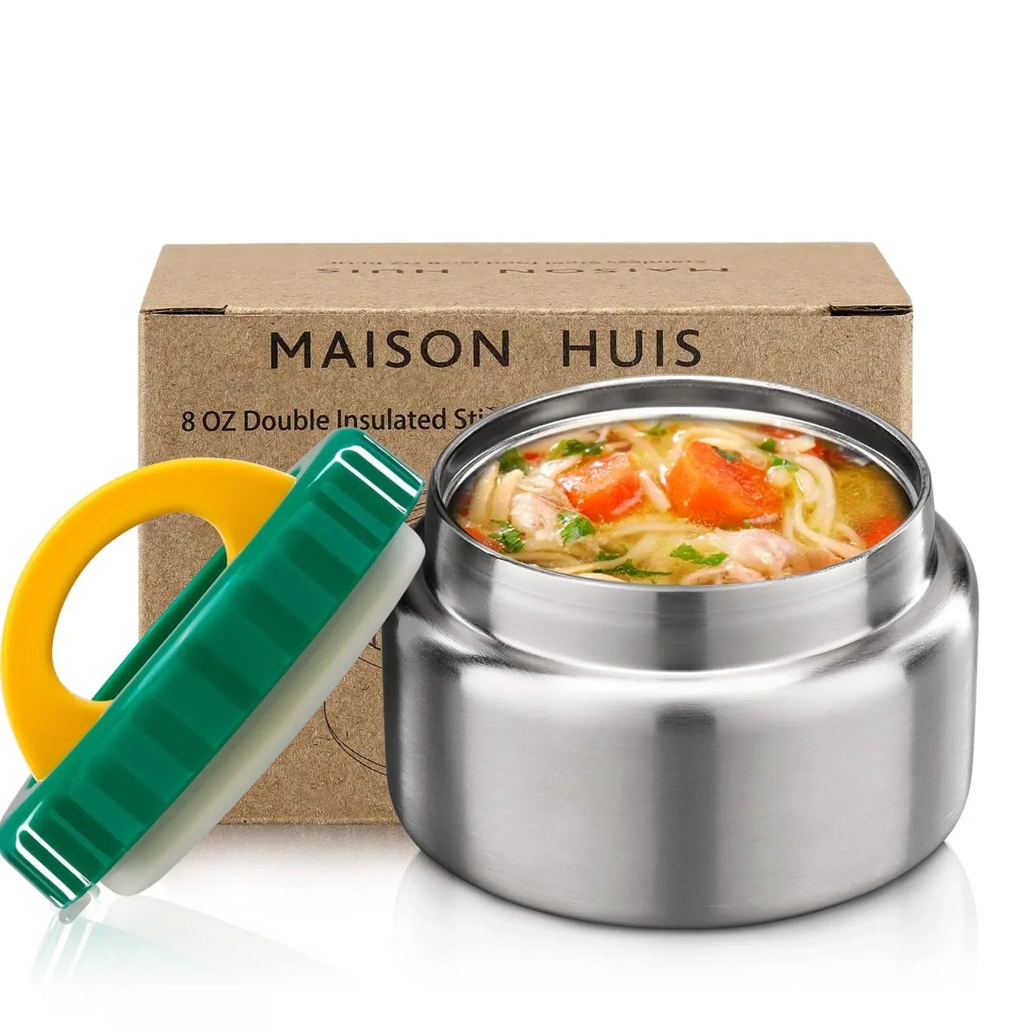 MAISON HUIS 8oz Soup Thermo Wide Mouth Vacuum Insulated Thermo Jar, Leak Proof Stainless Steel Food Container for Hot&Cold Food Kids Lunch Soup for School Travel (Green) - Jlhbookstore.store