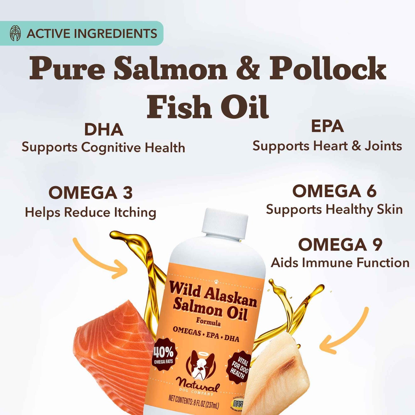 Natural Dog Company Wild Alaskan Salmon Oil Formula with Omega 3, Fish Oil for Dogs Supplement, Skin & Coat Dog Oil, Itchy Relief, Immune Support for Joints & Heart, Food Topper, 16 oz.