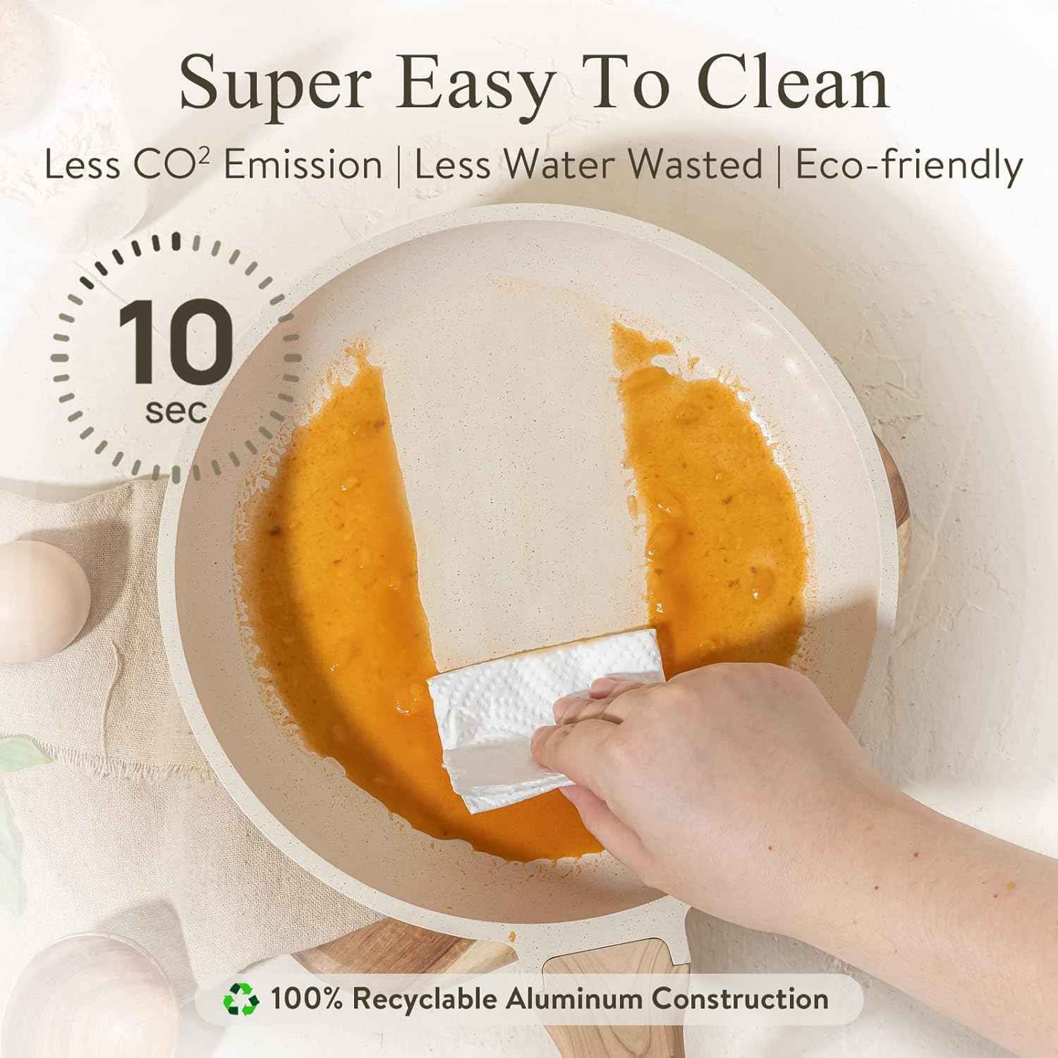 CAROTE Non Stick Frying Pan Skillet Set, Omelet Pan, Healthy Non Toxic Granite Chef Pan, Induction Compatible Egg Frying Pan with Heat-Resistant Handle, PFOA-Free,Black, 8"+10"+12"