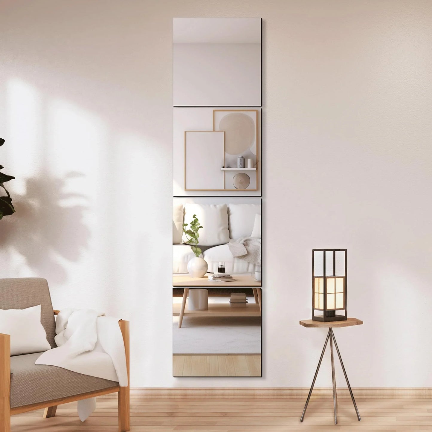 Delma Home Gym Mirrors, 12'' x 12'' Glass Mirror Tiles (16 PCS), Square Large Wall Mirror for Home Gym, Bedroom, Door,Bathroom, Frameless Mirror Sets - Jlhbookstore.store