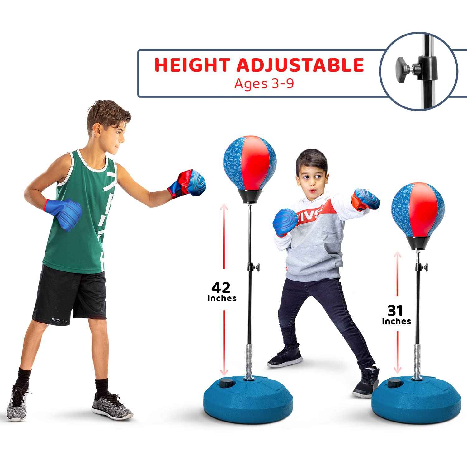 TechTools Punching Bag for Kids, Reflex Boxing Set With Stand - Includes Boxing Gloves, Height Adjustable - Gifts Idea for Boys and Girls Ages 3-8 Years Old