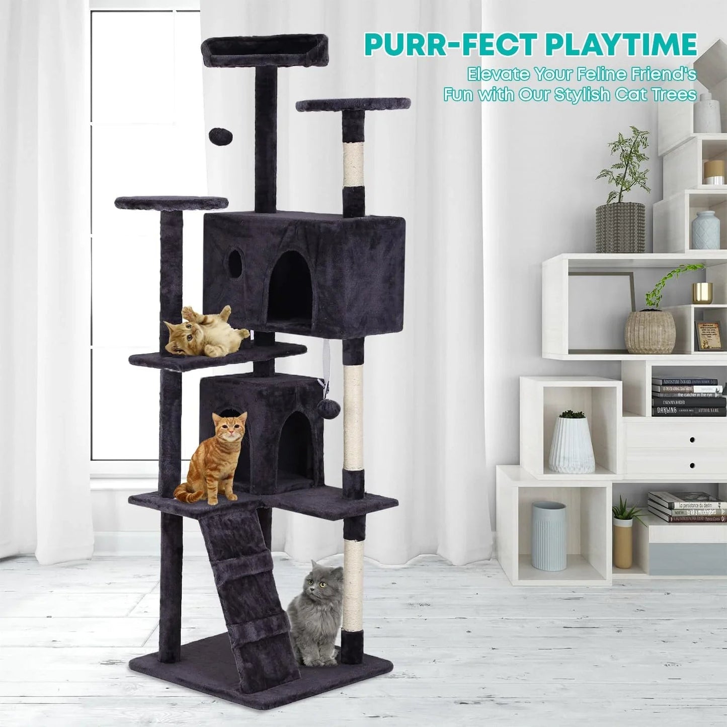 FDW Cat Tree 54in Cat Tower Multi-Level Durable Cat Scratching Post & Cozy Fun Cat Jumping Platform Space Saving Cat Condo Pet Play House for Indoor Cats,Dark Gray jlhbookstore.store