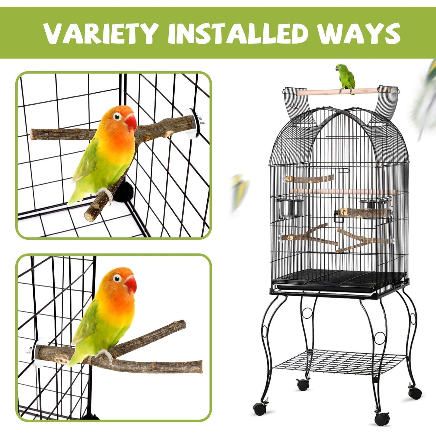 Natural Wood Bird Perches for Cage, Parrot Perch Stand & Platform, Bird Cage Accessories for Parakeets, Cockatiels, Conures, Lovebirds (Brown, Core Perch & Platform - 8PCS)