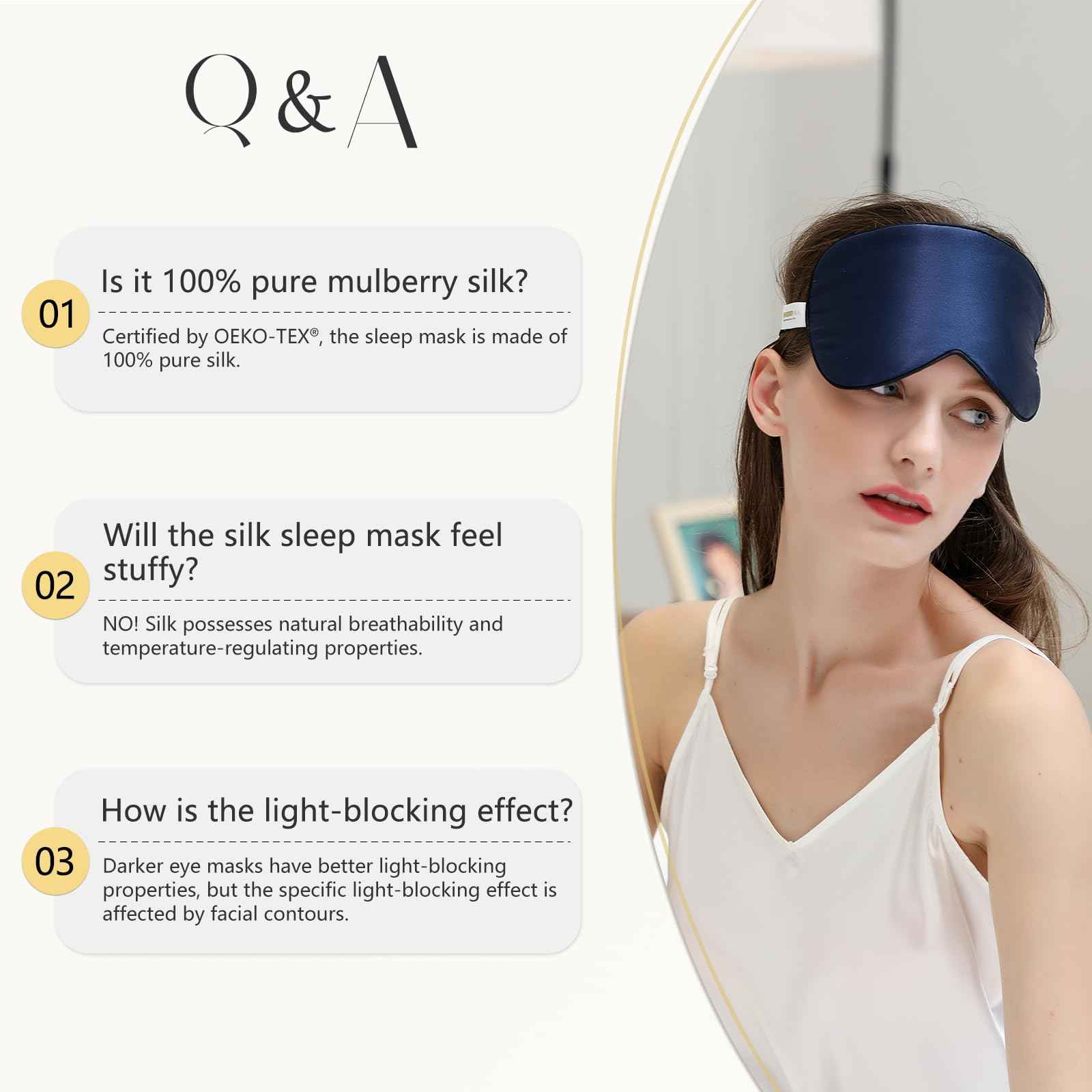 ZIMASILK 100% Mulberry Silk Sleep Mask with Adjustable Strap, Super-Smooth Soft Natural Silk Eye Mask for Sleep, Multiple Color Options(Navy Blue)