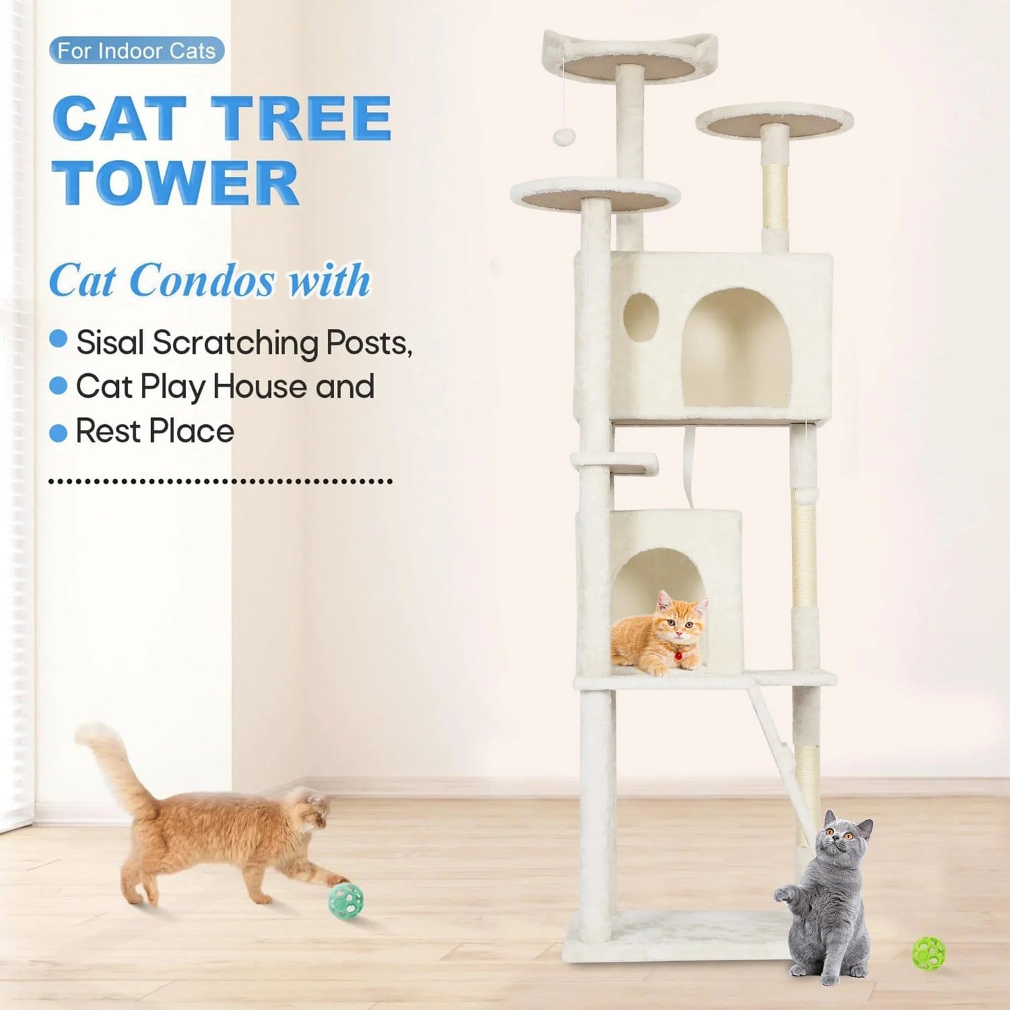 FDW Cat Tree 54in Cat Tower Multi-Level Durable Cat Scratching Post & Cozy Fun Cat Jumping Platform Space Saving Cat Condo Pet Play House for Indoor Cats,Dark Gray jlhbookstore.store
