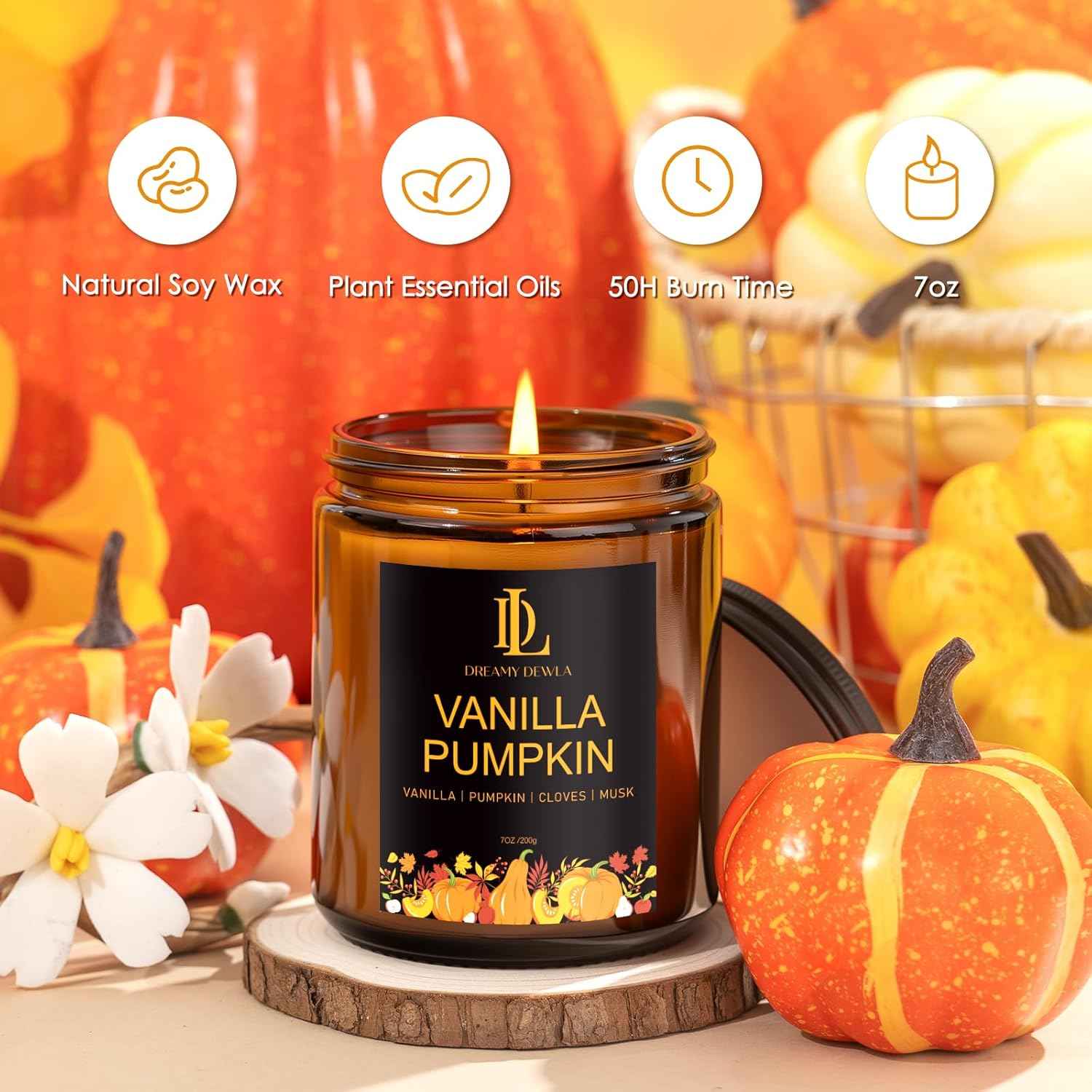 Fall Candle Set, Fall Scented Candles for Home, 4 Pack Soy Candle Set, Autumn Gifts for Women Men, Autumn Scents of Vanilla Pumpkin/Cinnamon Clove/Apple Pie/Fall Party