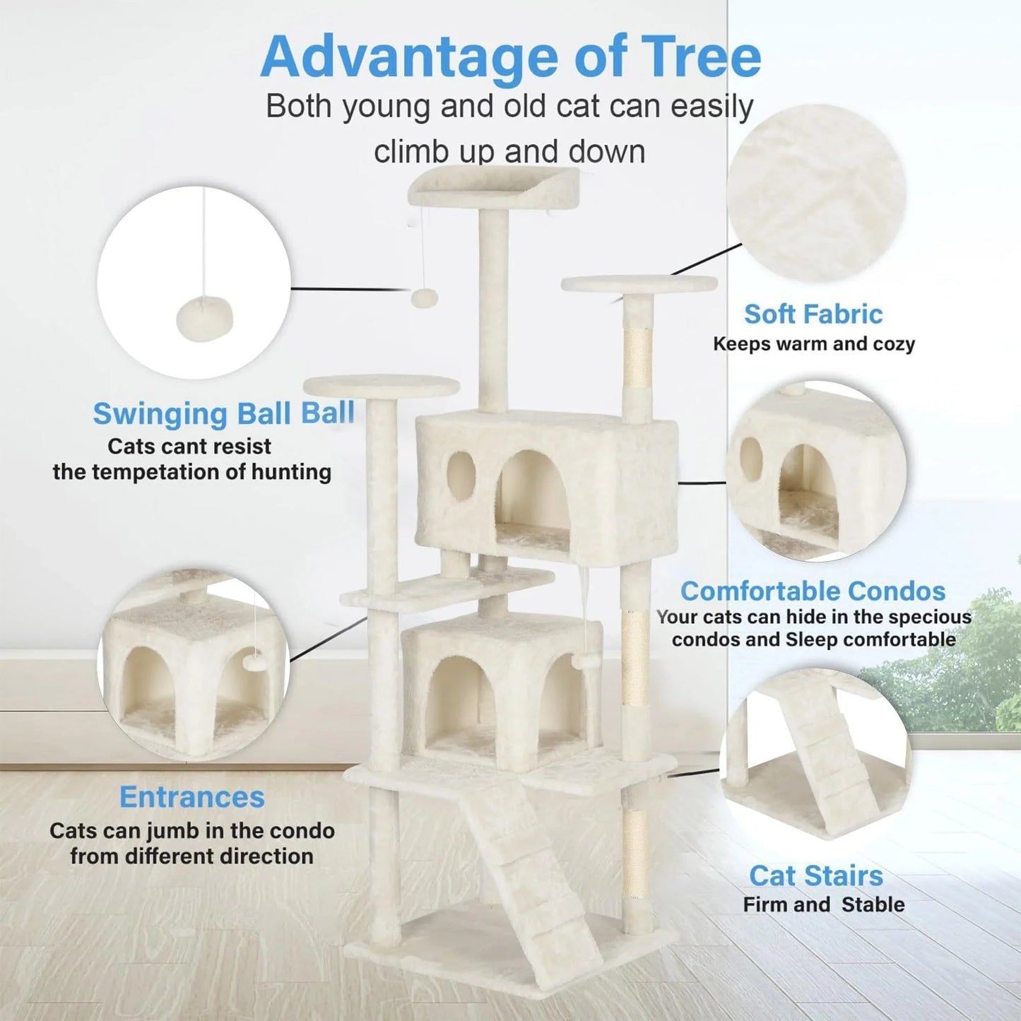 FDW Cat Tree 54in Cat Tower Multi-Level Durable Cat Scratching Post & Cozy Fun Cat Jumping Platform Space Saving Cat Condo Pet Play House for Indoor Cats,Dark Gray jlhbookstore.store