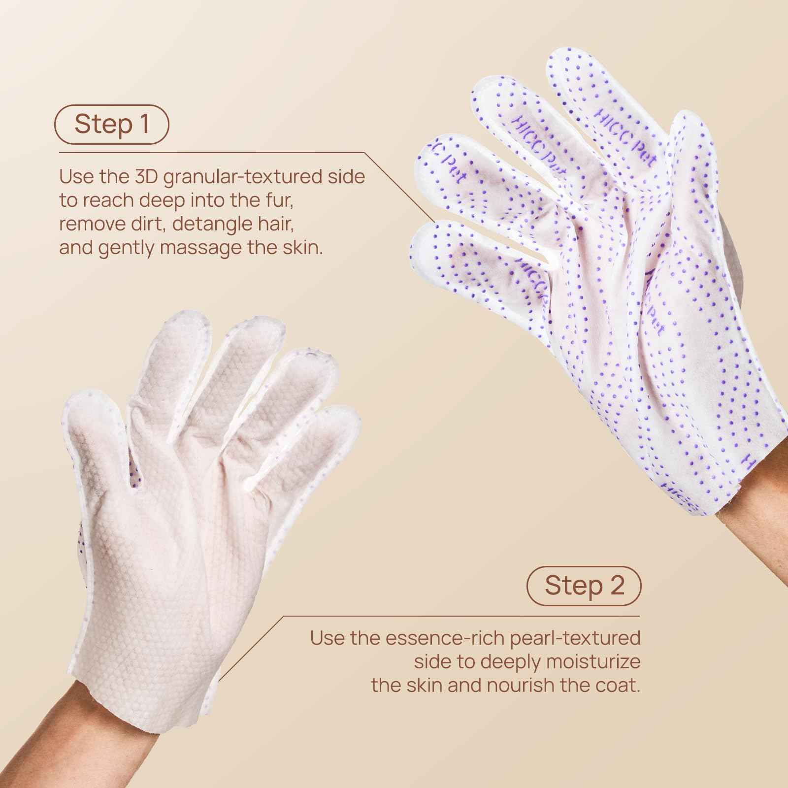 HICC PET Glove Wipes Pro – Pet Cleaning Gloves for Dogs & Cats – Infused with Coconut Oil & Plant Extracts – Hypoallergenic, Gentle, Spa-Like Care at Home