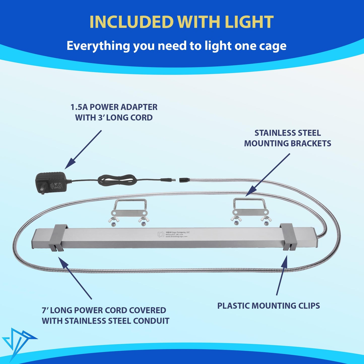 HappyBird Lighting Bird Cage Light with Chew Guard - Full Spectrum LED Pet Light - Simulates Natural Environment - Safe for Hookbill Birds – Easy to Install - (18" Long)