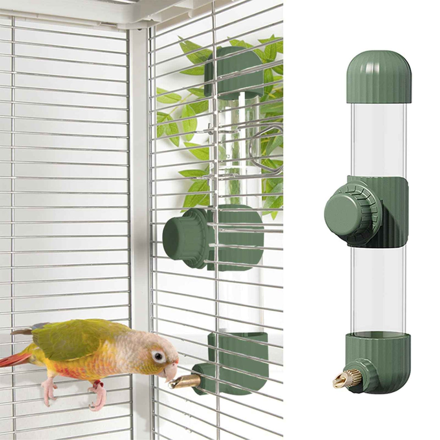 9.4 Fl Oz No Mess Bird Water Dispenser, Automatic Parrot Water Feeder with Spring Valve, Clear Cage Water Drinker for Parakeets Cockatiels Budgies Finch Lovebirds & Canary (White, 7.4 fl oz (220ml))