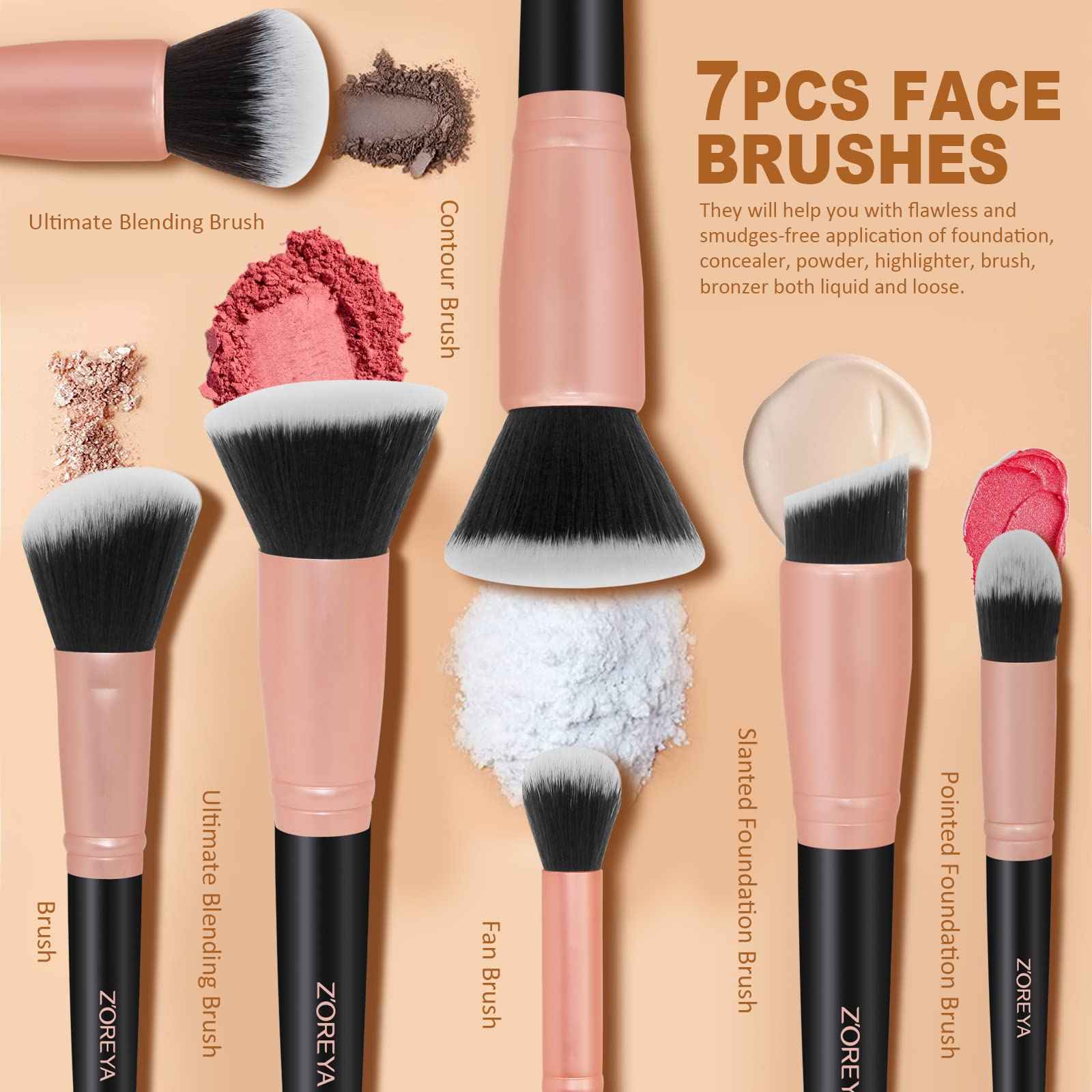 Raffaello Makeup Brushes 15Pcs Makeup Brush Set Premium Synthetic Powder Foundation Contour Blush Concealer Eye Shadow Blending Liner Make Up Brush Kit
