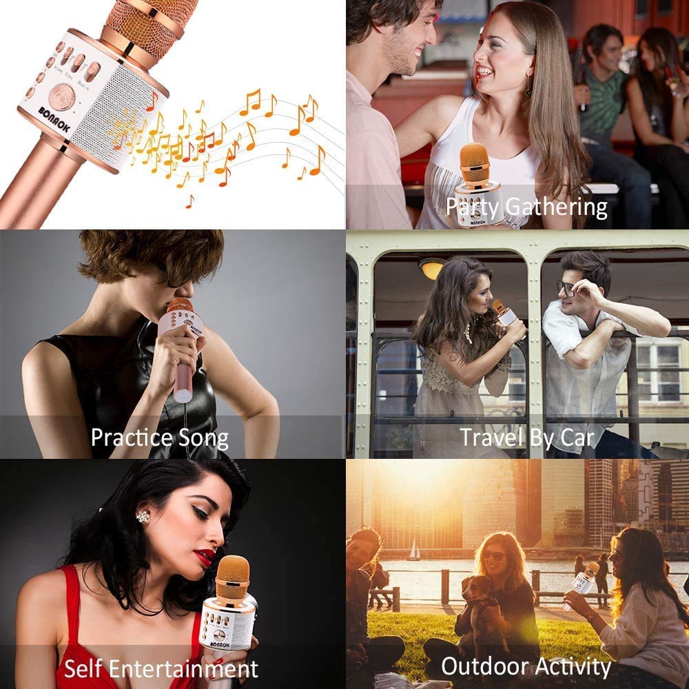 BONAOK Wireless Bluetooth Karaoke Microphone, Portable Toy Microphone for Singing, Gifts to Girls Boys Kids Adults All Age Q37（Bright Purple） jlhbookstore.store