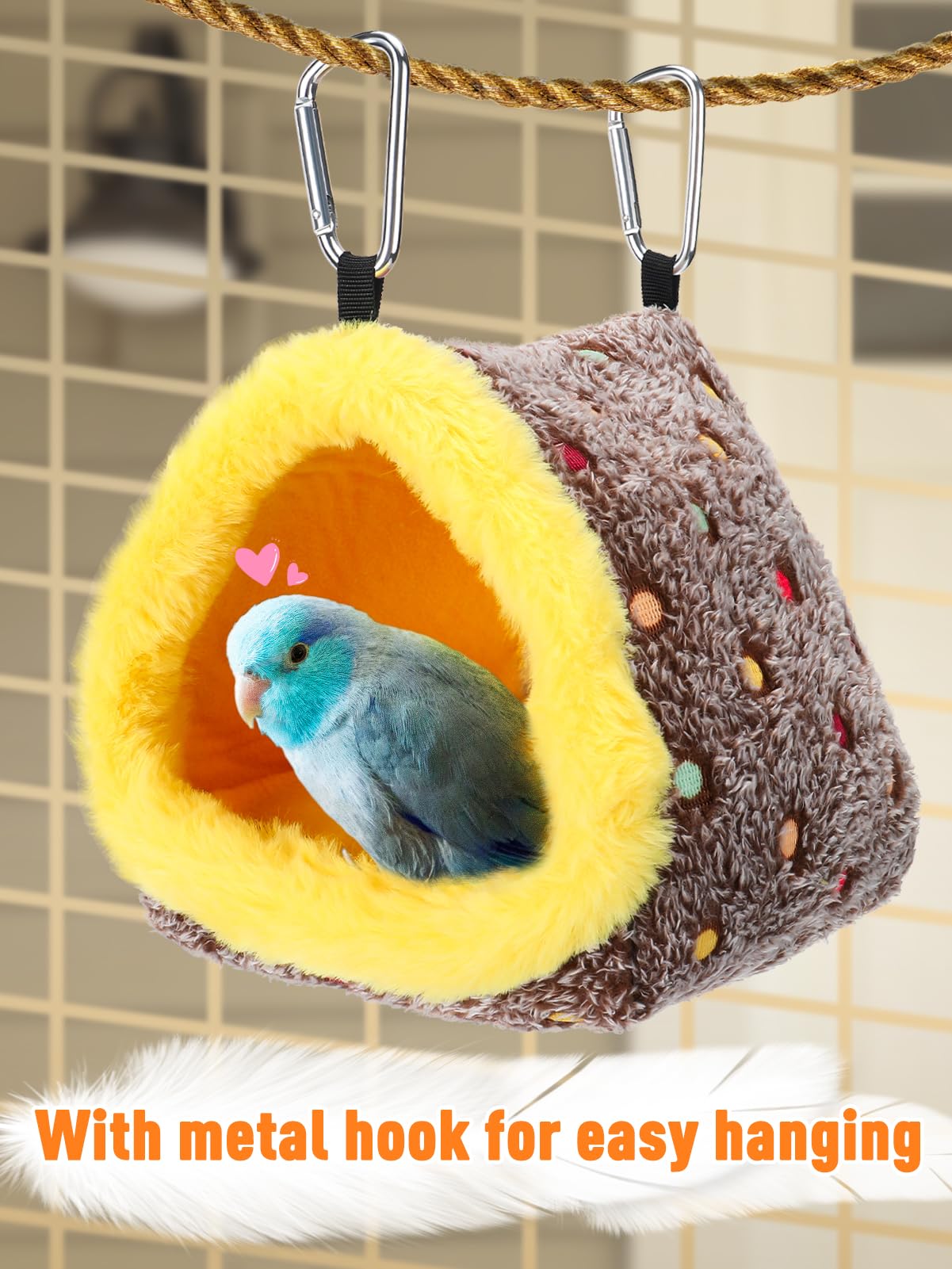 Small Winter Warm Bird Nest for Cage - Comfortable Bird Bed with Support Board, Hanging Hammock Shed Hideaway Hut Gift for Macaws African Grey Amazon Parrots