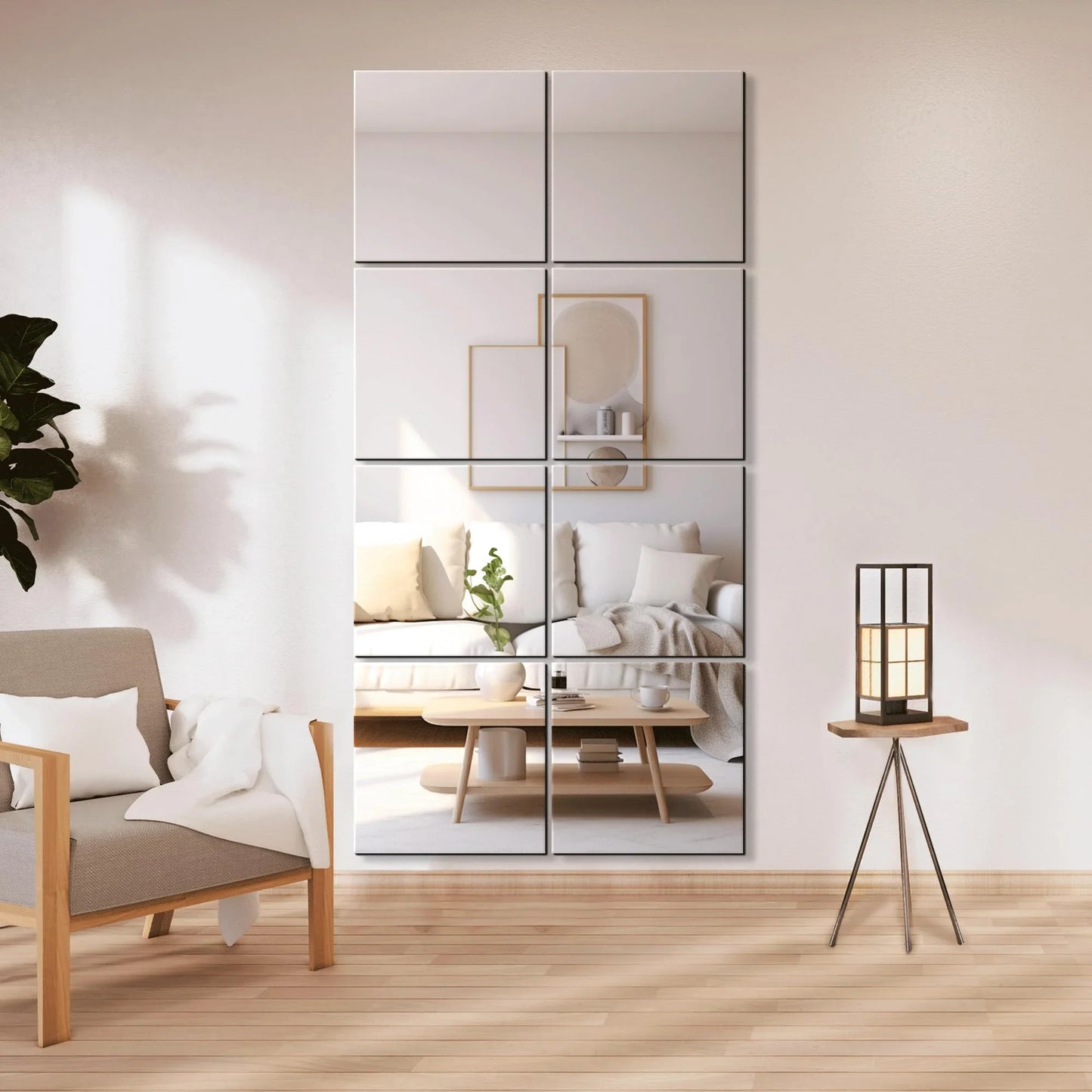 Delma Home Gym Mirrors, 12'' x 12'' Glass Mirror Tiles (16 PCS), Square Large Wall Mirror for Home Gym, Bedroom, Door,Bathroom, Frameless Mirror Sets - Jlhbookstore.store