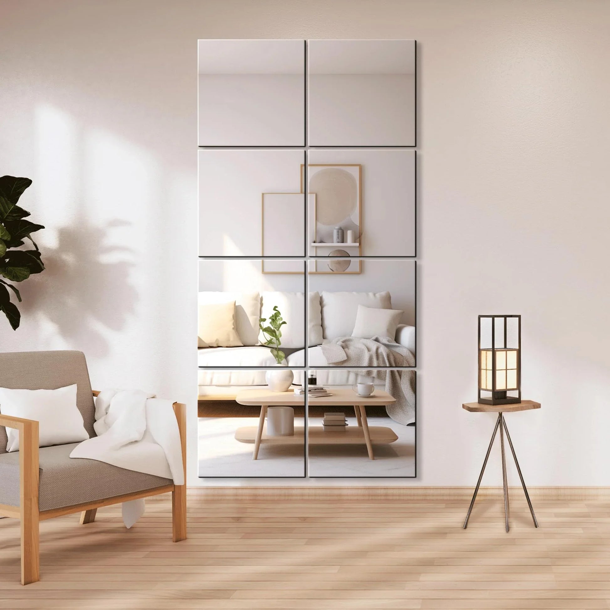 Delma Home Gym Mirrors, 12'' x 12'' Glass Mirror Tiles (16 PCS), Square Large Wall Mirror for Home Gym, Bedroom, Door,Bathroom, Frameless Mirror Sets - Jlhbookstore.store