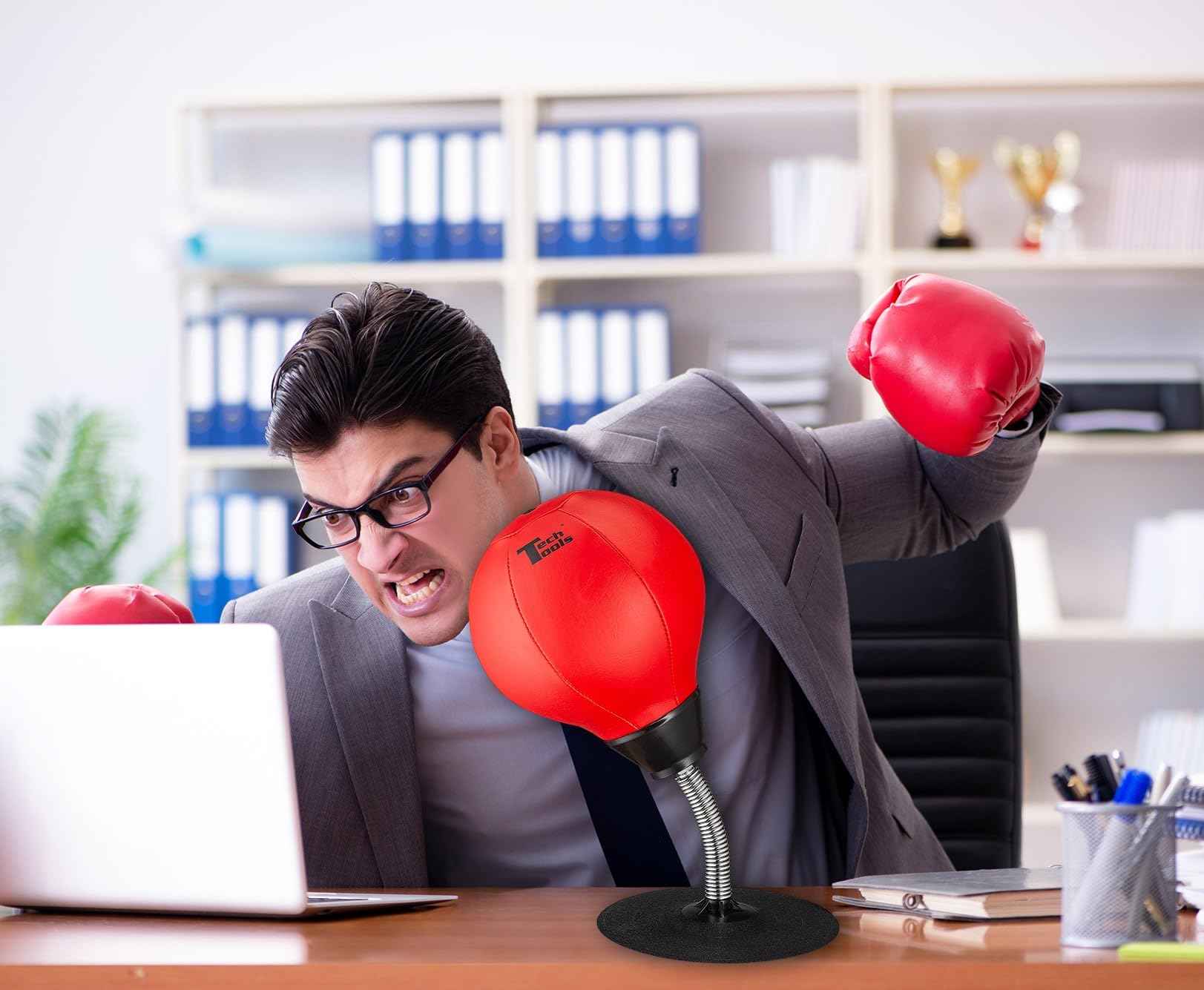 Tech Tools Desktop Punching Bag - Suctions to Your Desk, Cool Gadgets for Office, Gag Gifts for Boss or Coworker, Heavy Duty Stress Relief Boxing Bag