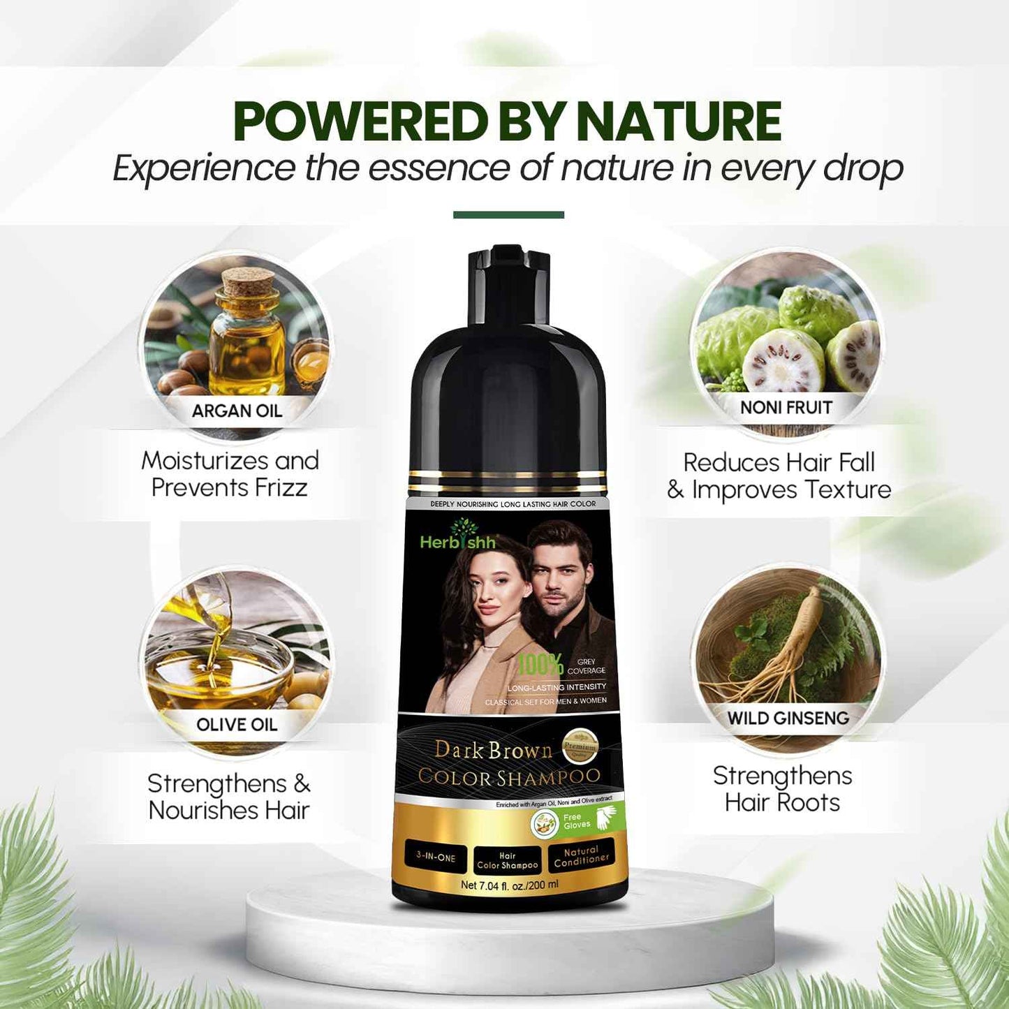 Herbishh Black Shampoo, Hair Dye Shampoo 3 in 1, 100% Grey Coverage, Demi-Permanent Hair Color for Men & Women, Long-lasting Color in 5-15 Mins, Ammonia-free, 200 ml