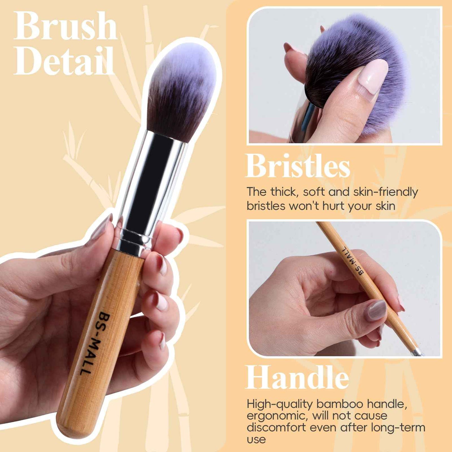 BS-MALL Makeup Brush Set 11Pcs Bamboo Synthetic Kabuki Brush Set Foundation Powder Blending Concealer Eye shadows Blush Cosmetics Brushes with Organizer Bag & Makeup Sponge (Bamboo 11)