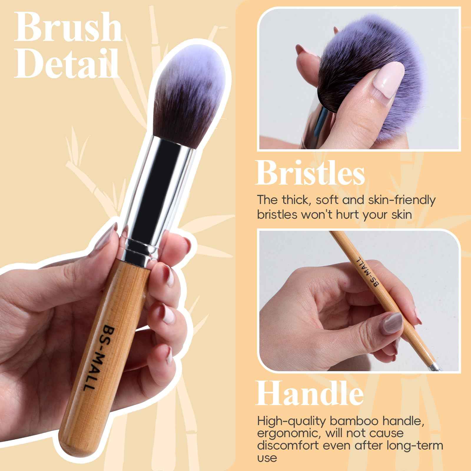 BS-MALL Makeup Brush Set 11Pcs Bamboo Synthetic Kabuki Brush Set Foundation Powder Blending Concealer Eye shadows Blush Cosmetics Brushes with Organizer Bag & Makeup Sponge (Bamboo 11)