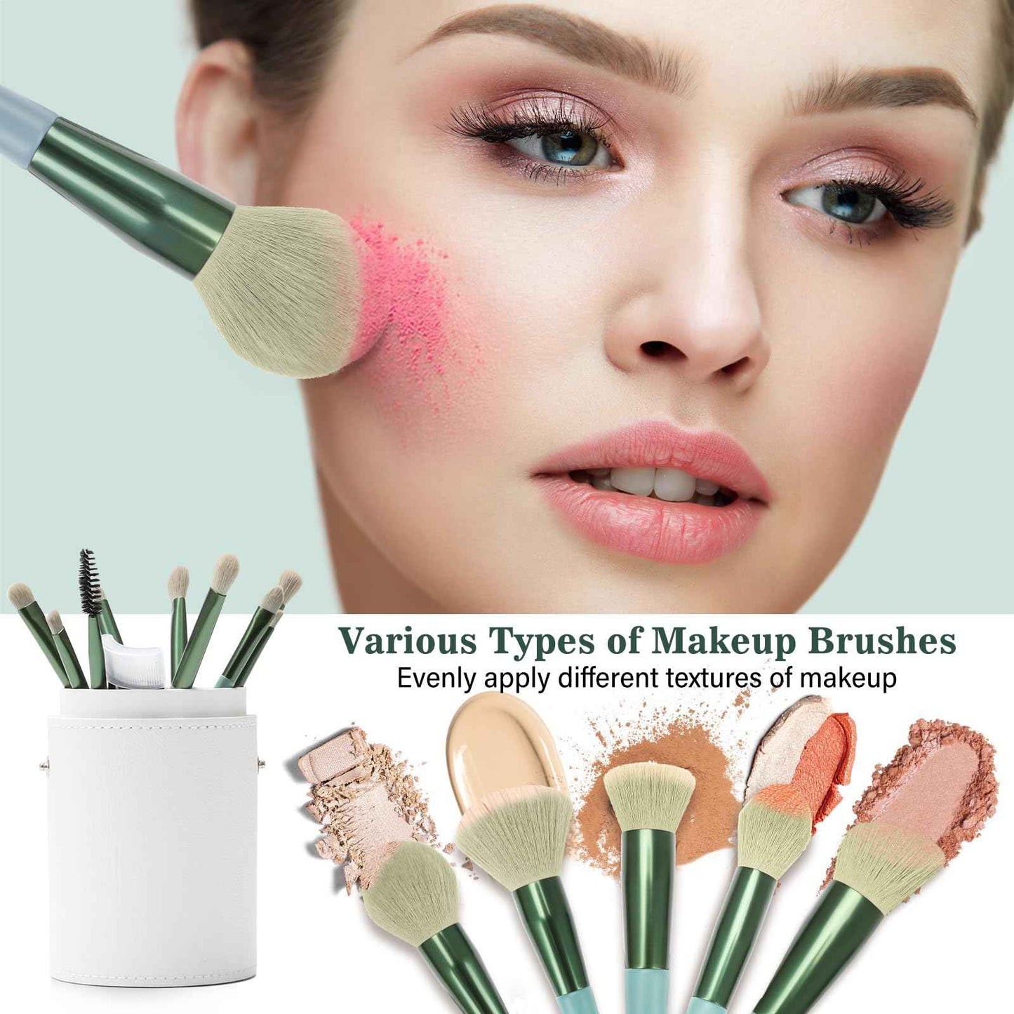 Makeup Brushes With Case 20PCs Professional Makeup Brush Set, Foundation Powder Eyeshadow Brush Set Eyebrow Concealer Contour Travel Brushes Kit with Holder & 2 Powder Puff-White