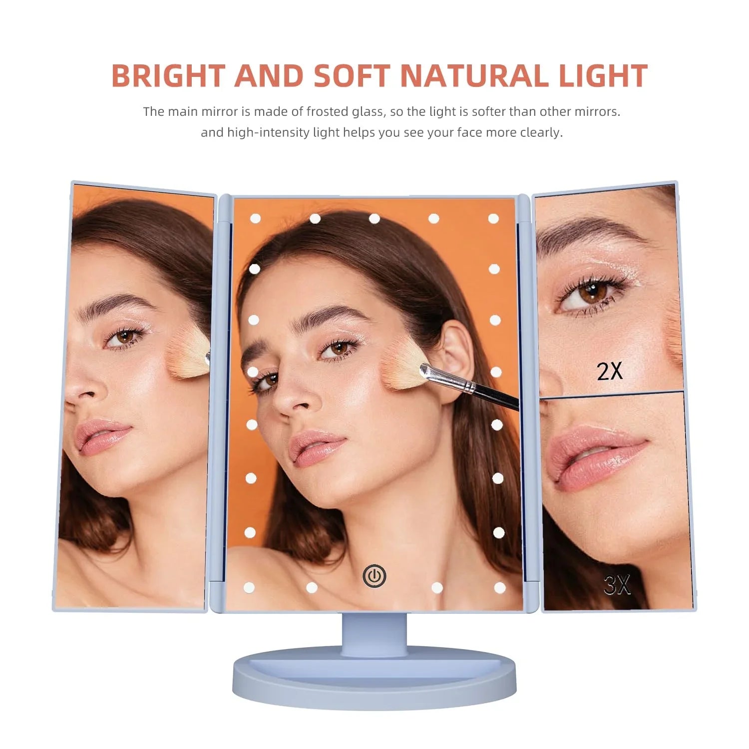 Trifold Makeup Mirror Vanity Mirror with Lights,1X 2X 3X Magnification,Touch Screen,180 Adjustable Rotation,Portable Travel Bathroom Cosmetic Mirror - Jlhbookstore.store