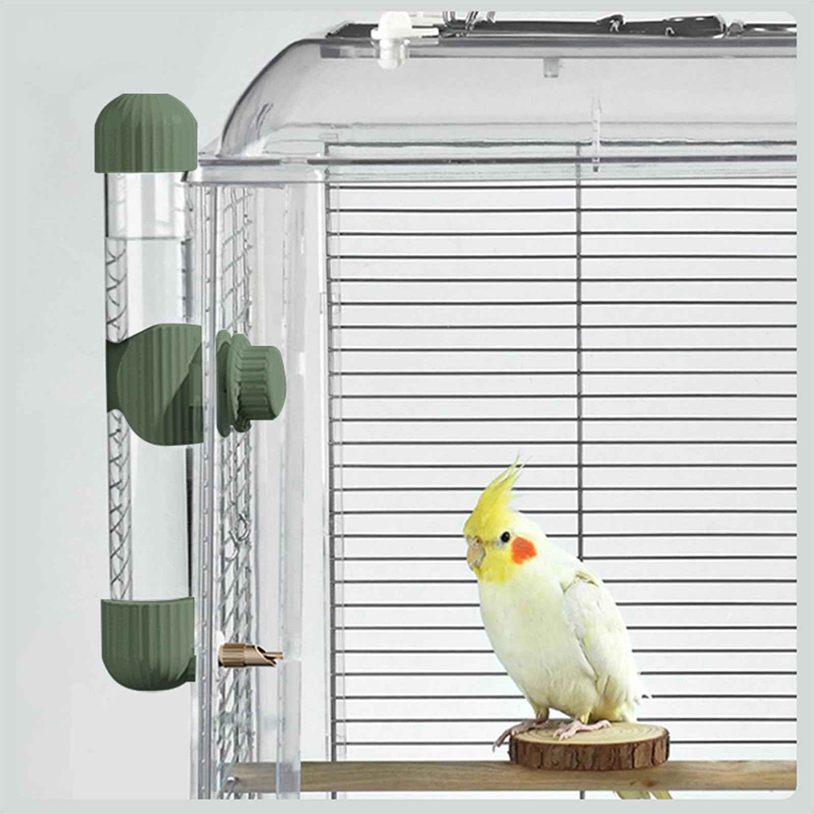 9.4 Fl Oz No Mess Bird Water Dispenser, Automatic Parrot Water Feeder with Spring Valve, Clear Cage Water Drinker for Parakeets Cockatiels Budgies Finch Lovebirds & Canary (White, 7.4 fl oz (220ml))