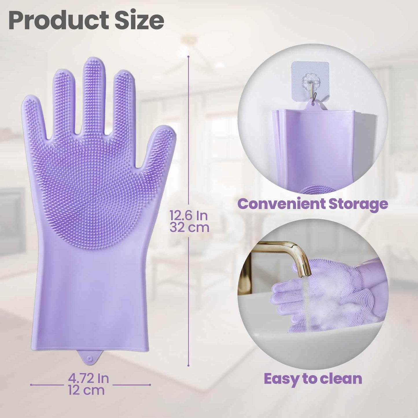 DELOMO Dog Washing Gloves 1 Pair: Soft and Gentle Silicone Pet Grooming Gloves - Bathing Scrubber Brush Mitt Grooming Shedding Fur Removal Massage for Dogs/Cats/Horse, Purple