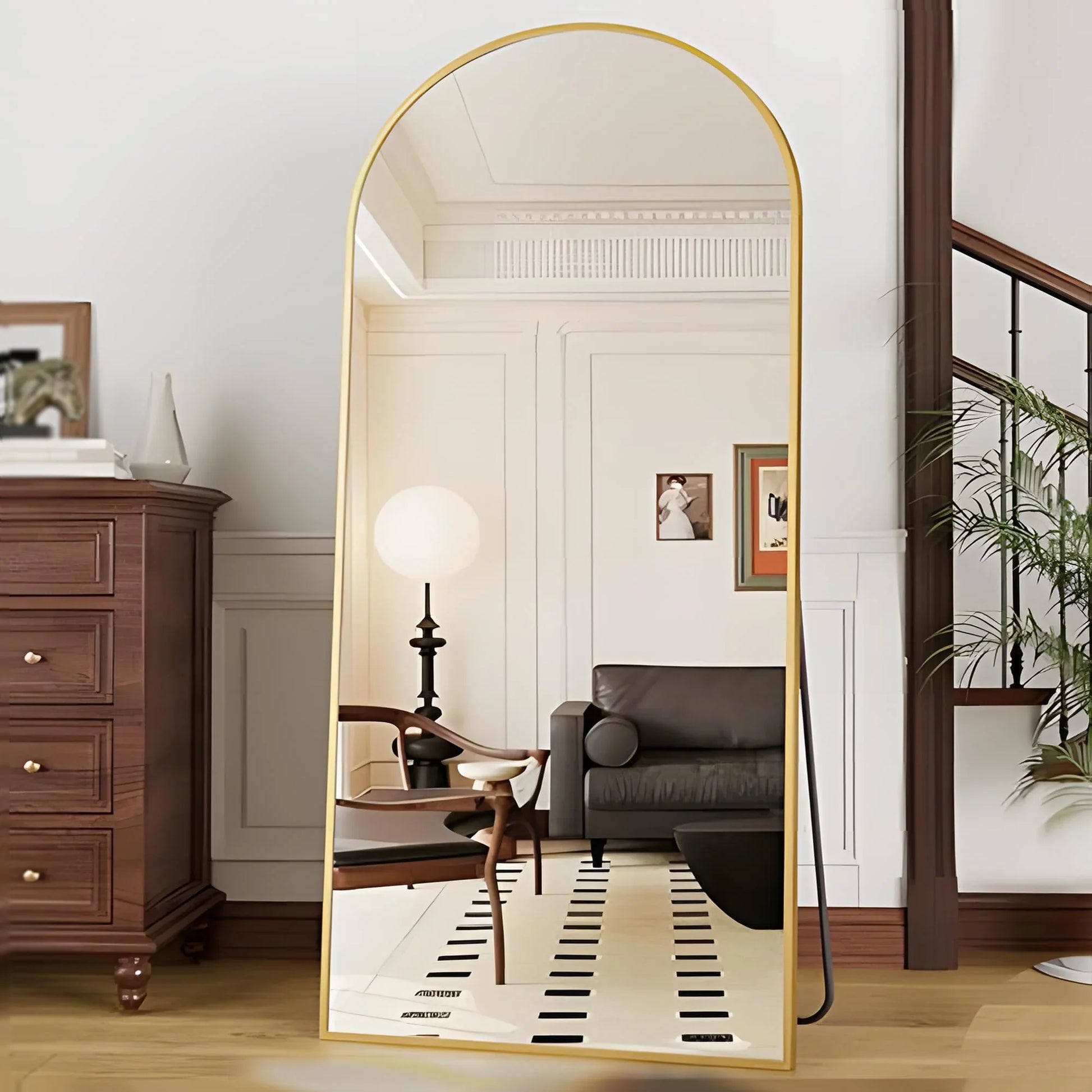 OGCAU Floor Full Length Mirror, 56"x20" Arched Full Body Mirror, Hanging or Leaning, Standing, Wall Mounted with Aluminum Frame for Bedroom Living Room, White - Jlhbookstore.store