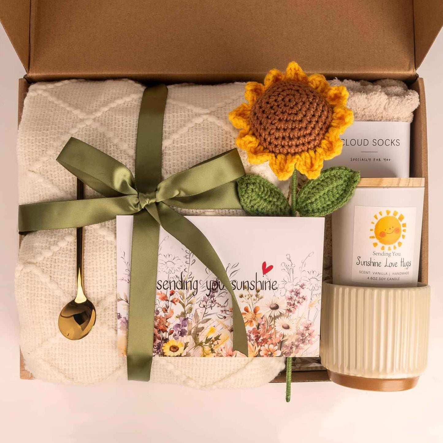 Sending Sunshine Sunflower, Thinking of You Care Package Unique Gift Baskets for Women, Best Friend Birthday and Get Well Soon