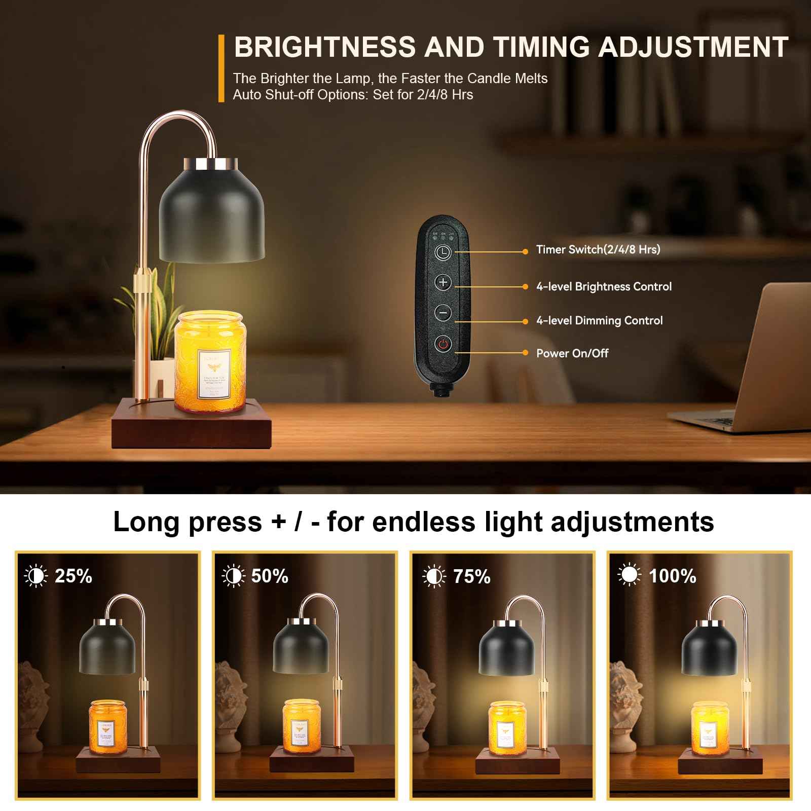 Candle Warmer Lamp with 3 Bulbs, Adjustable Height Dimmable Candle Warmer with Timer, Candle Lamp with Charming Gift Box Ribbon,Birthday Gifts for Women Mom, House Warming Gifts New Home Decor