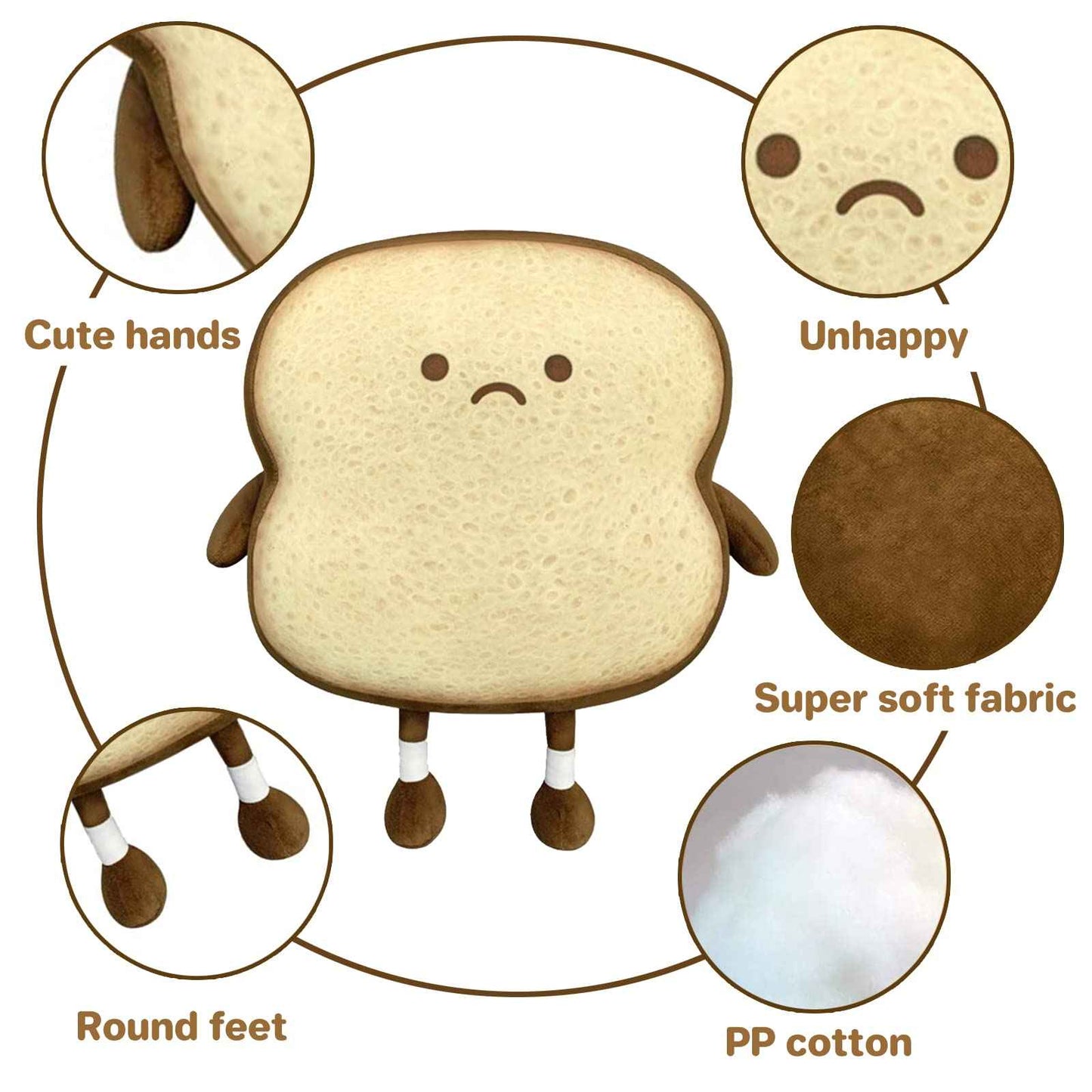 Toast Bread Pillow Funny Food Plush Toy Pillows Small Cute Stuffed Plush Sofa Pillow (Toast Bread,Golden)