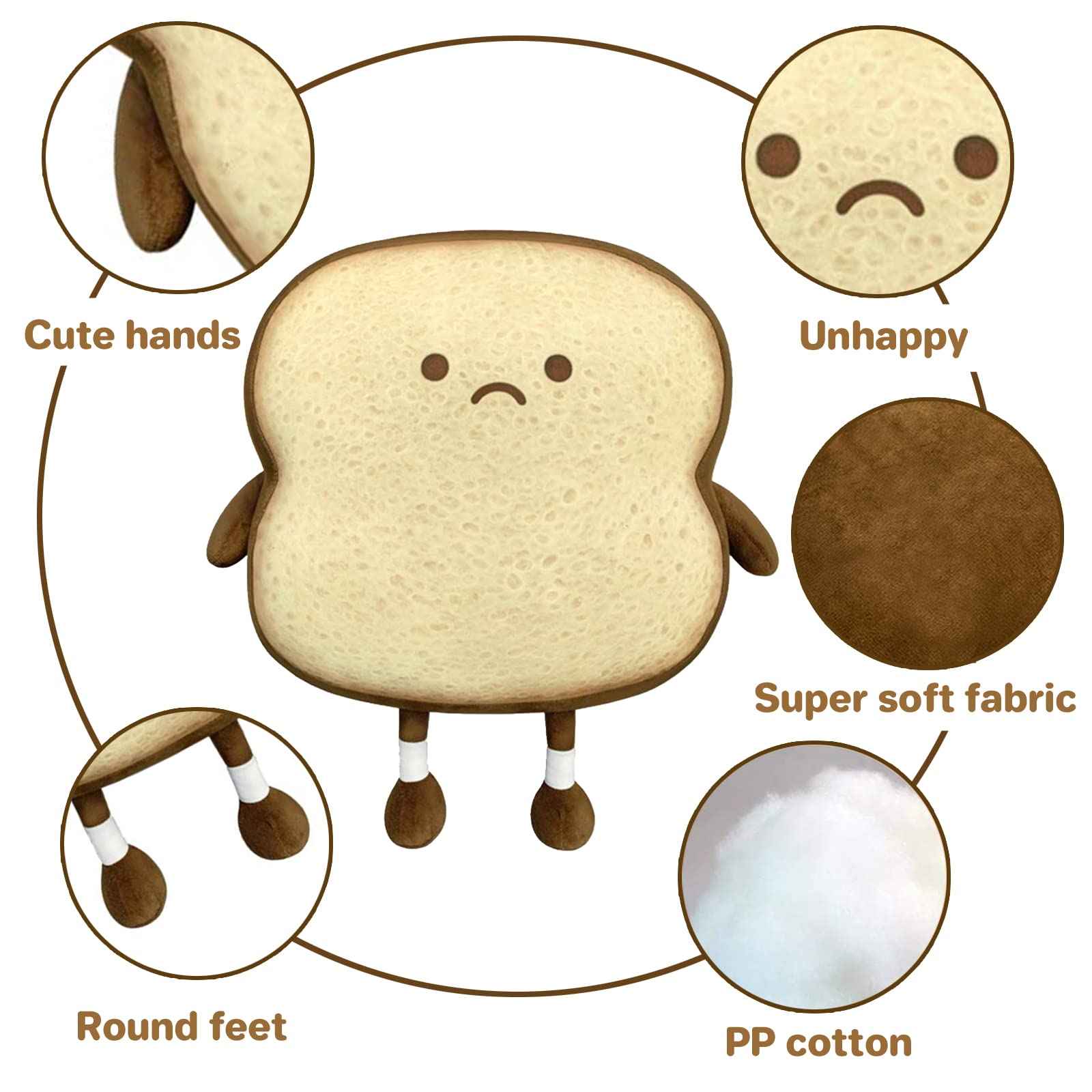 Toast Bread Pillow Funny Food Plush Toy Pillows Small Cute Stuffed Plush Sofa Pillow (Toast Bread,Golden)