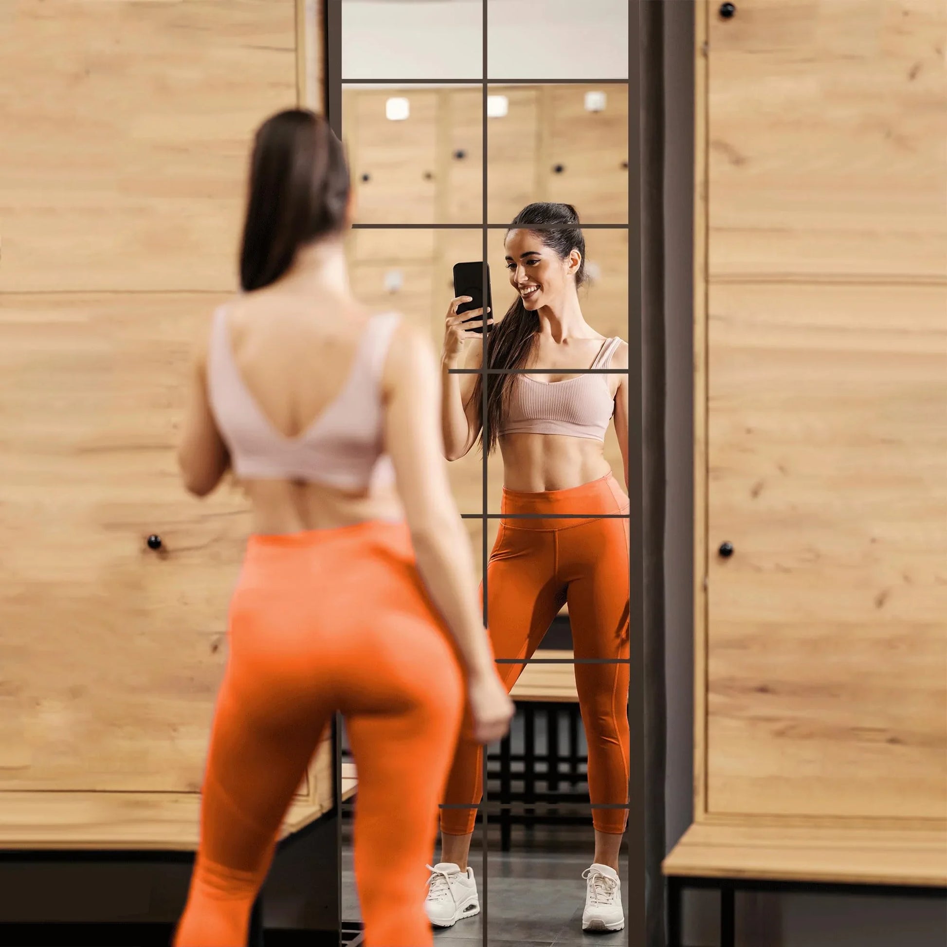 Delma Home Gym Mirrors, 12'' x 12'' Glass Mirror Tiles (16 PCS), Square Large Wall Mirror for Home Gym, Bedroom, Door,Bathroom, Frameless Mirror Sets - Jlhbookstore.store