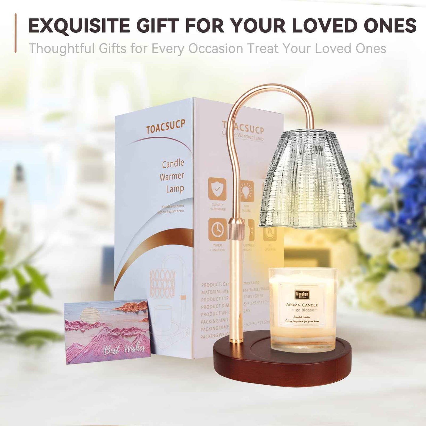 Candle Warmer Lamp with 3 Bulbs, Adjustable Height Dimmable Candle Warmer with Timer, Candle Lamp with Charming Gift Box Ribbon,Birthday Gifts for Women Mom, House Warming Gifts New Home Decor