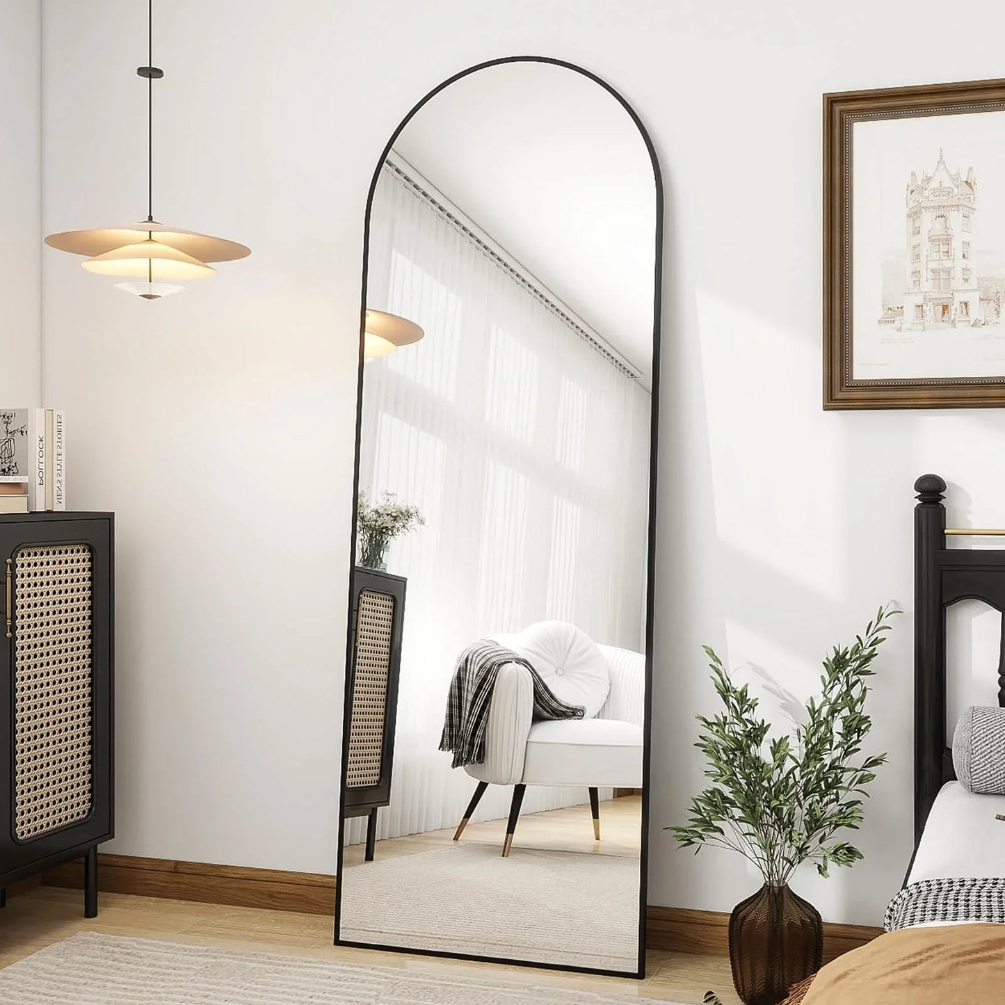 OGCAU Floor Full Length Mirror, 56"x20" Arched Full Body Mirror, Hanging or Leaning, Standing, Wall Mounted with Aluminum Frame for Bedroom Living Room, White - Jlhbookstore.store
