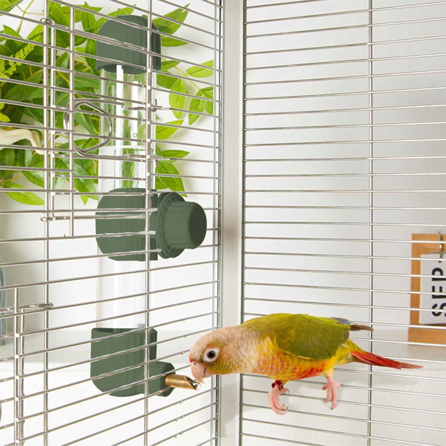 9.4 Fl Oz No Mess Bird Water Dispenser, Automatic Parrot Water Feeder with Spring Valve, Clear Cage Water Drinker for Parakeets Cockatiels Budgies Finch Lovebirds & Canary (White, 7.4 fl oz (220ml))