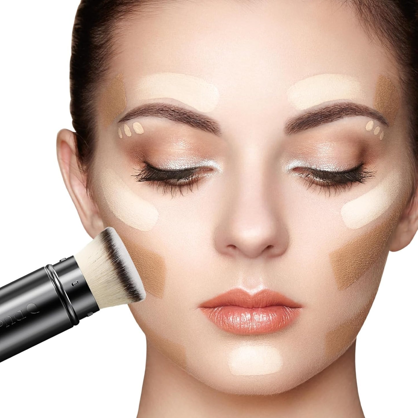 DUcare Kabuki Foundation Brush for Liquid Makeup Flat Top Professional Stick Buffing Blending Mineral Powder Large Face Makeup Brush, Black