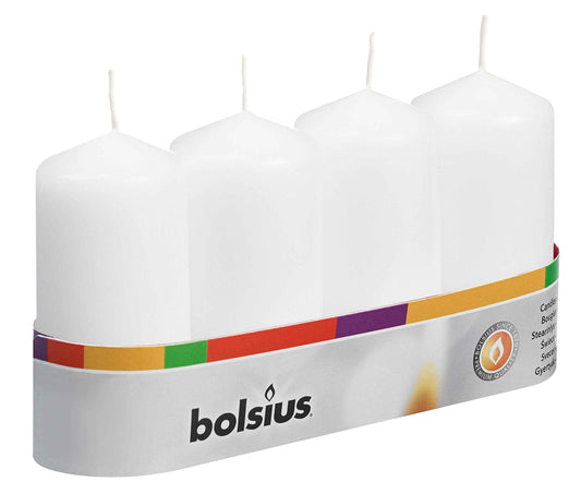 BOLSIUS 2x4 Inch White Pillar Candles - 4 Pack Candle Set - 20 Hours Burn Time - Premium European Quality - Dripless And Smokeless Candle - Perfect for Wedding Candles, Parties, and Special Occasions
